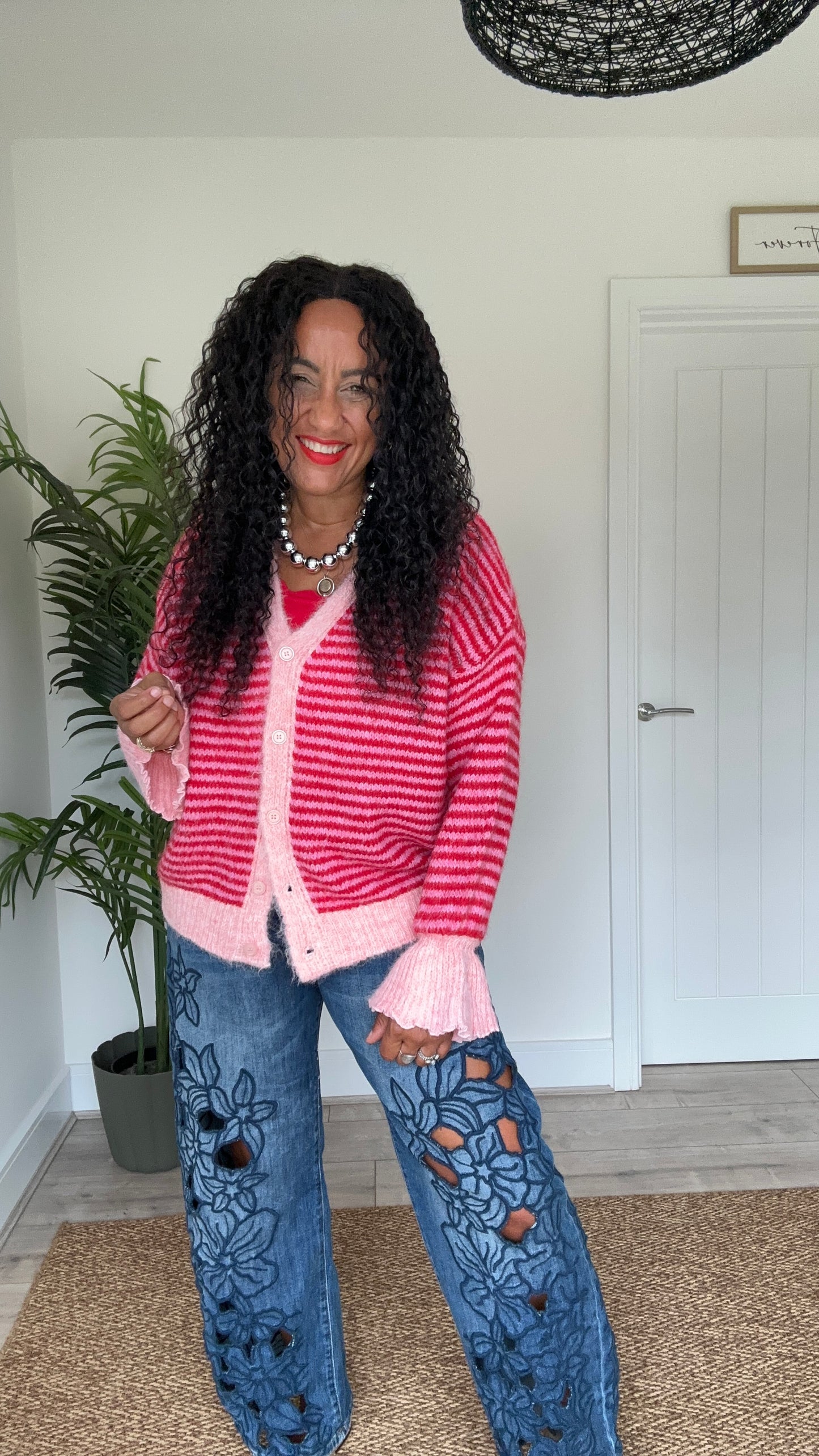 ALEXA STRIPE CARDIGAN PINK *New