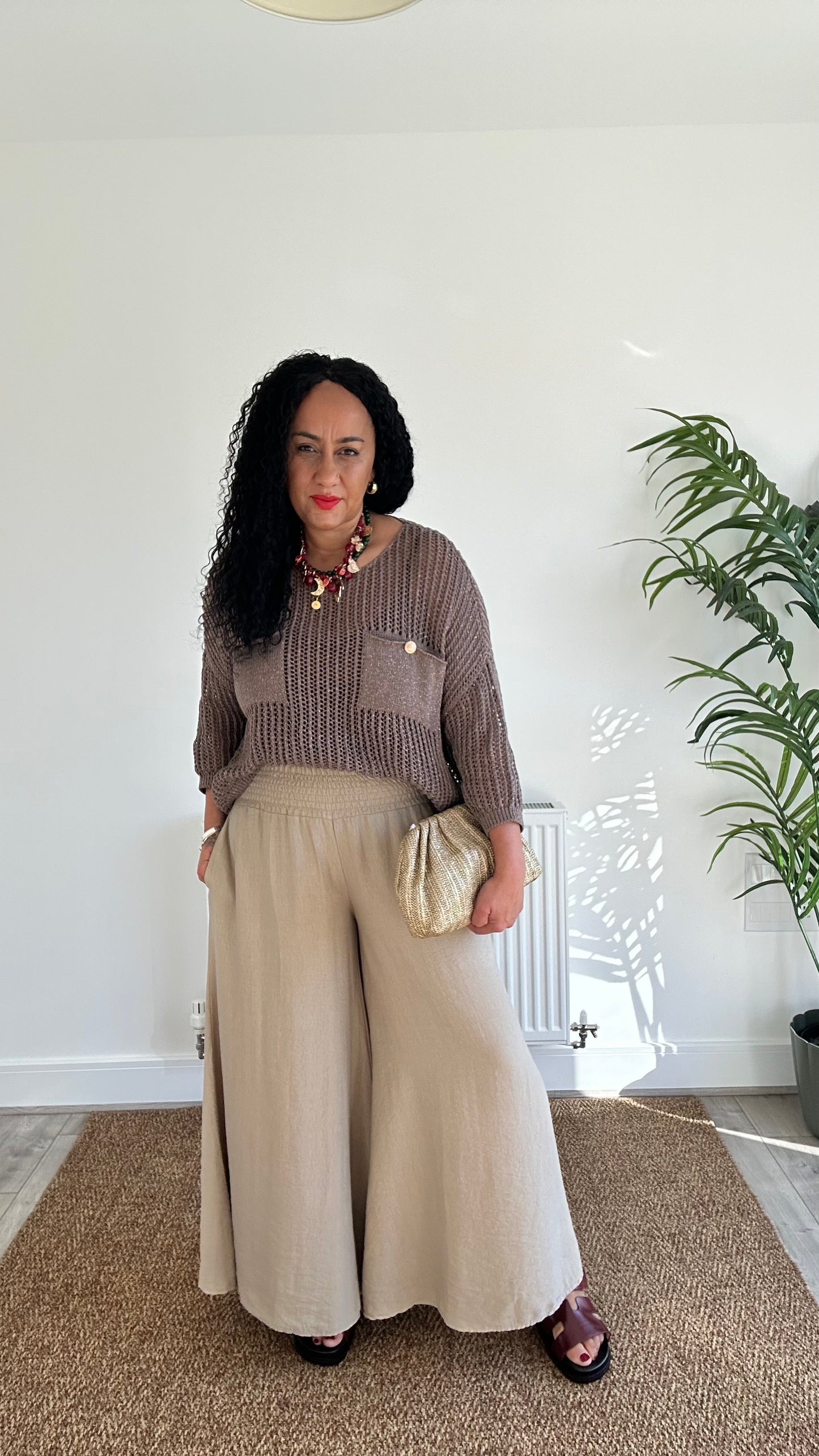 LUREX FISHERMAN CROCHET POCKET KNIT BROWN *New