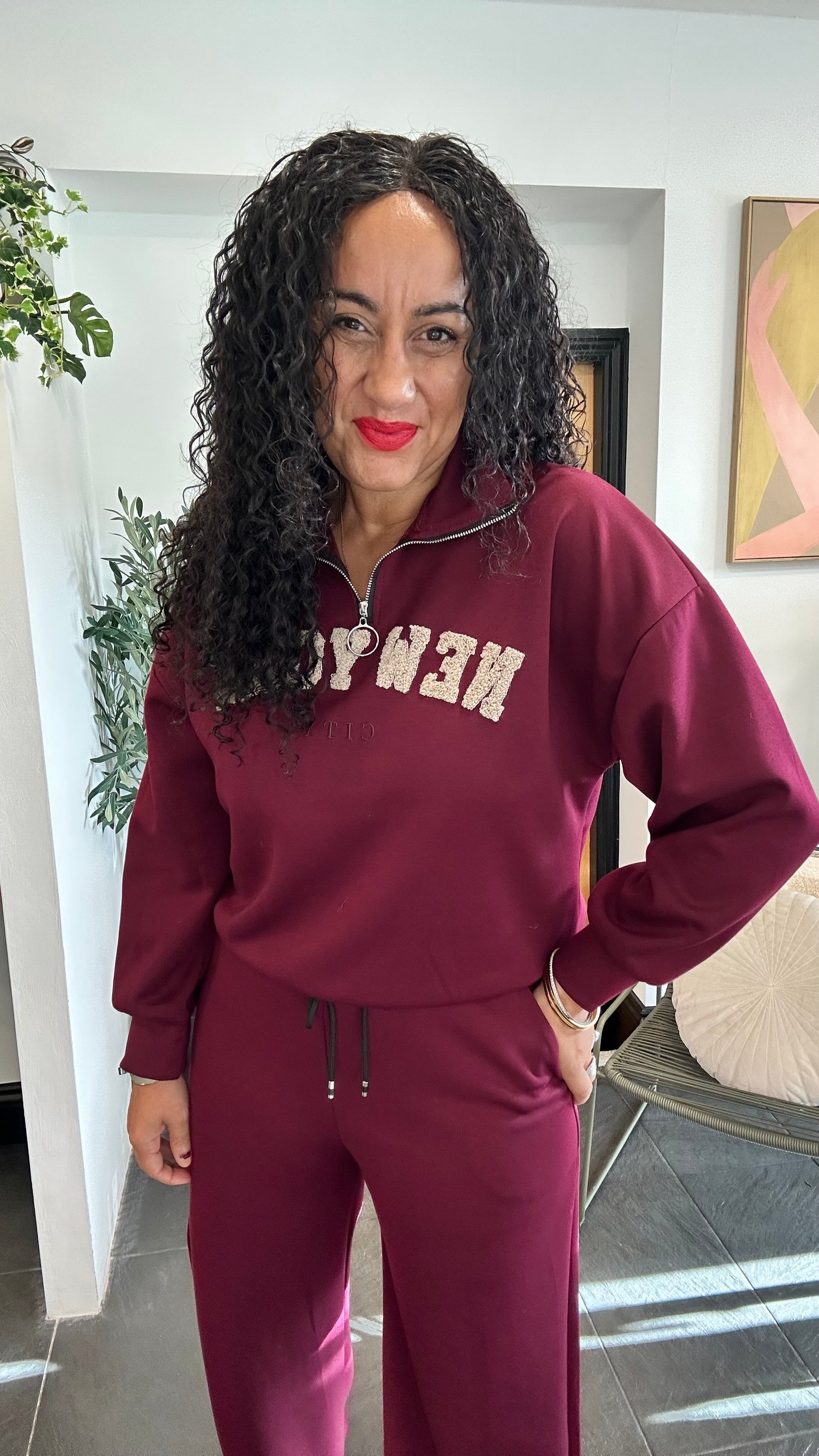 NEW YORK COORD LOUNGEWEAR SET BURGUNDY