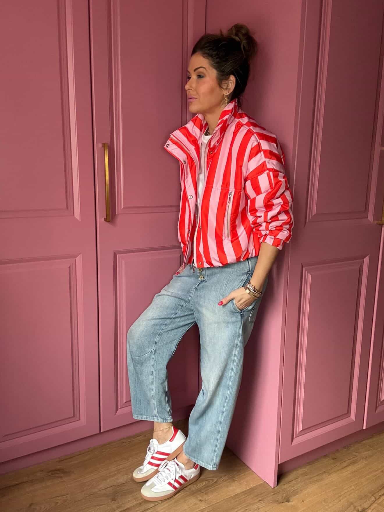 CANDY STRIPE BOMBER JACKET PINK & RED *New