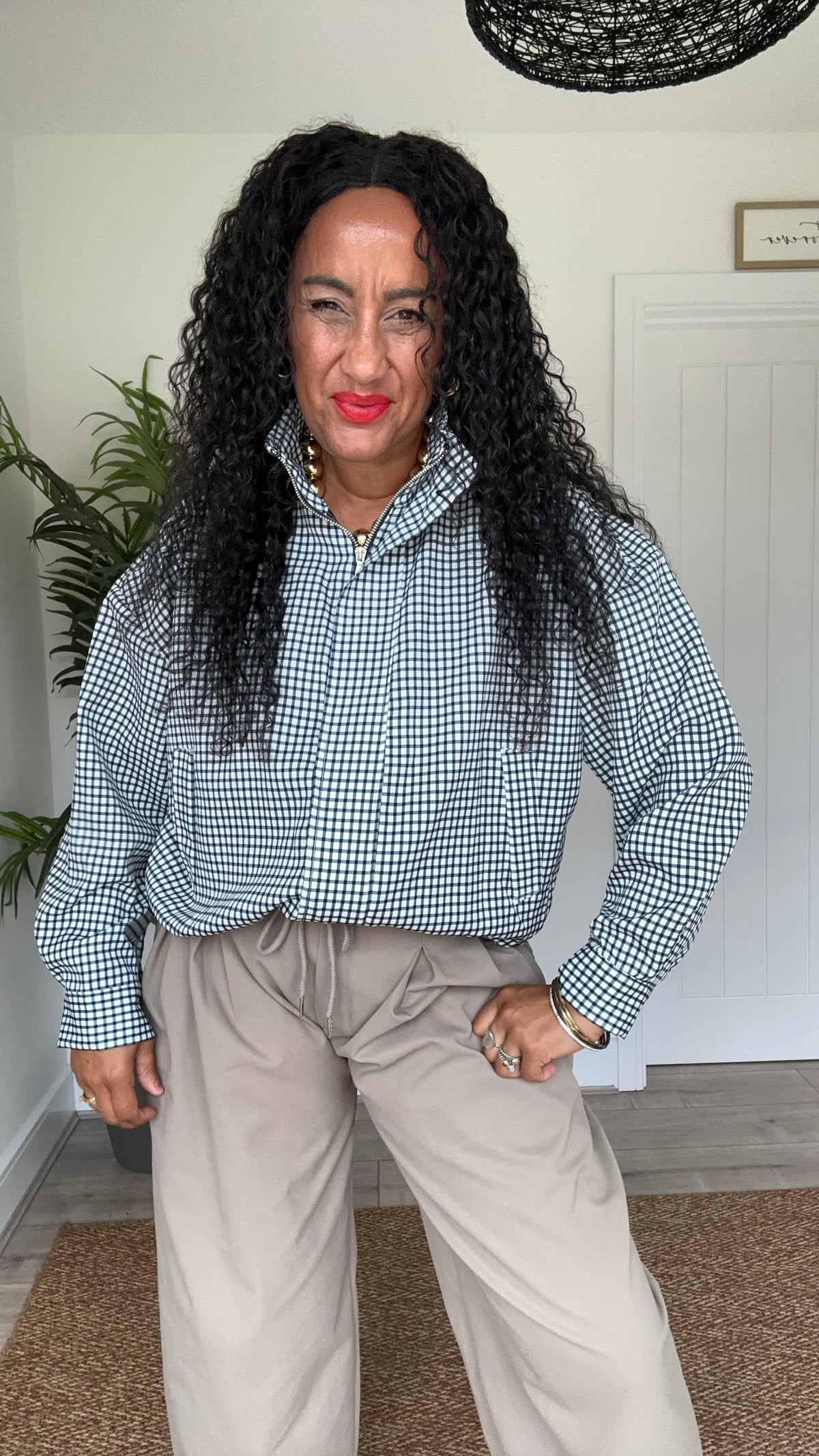 AVA GINGHAM BOMBER JACKET NAVY    *New