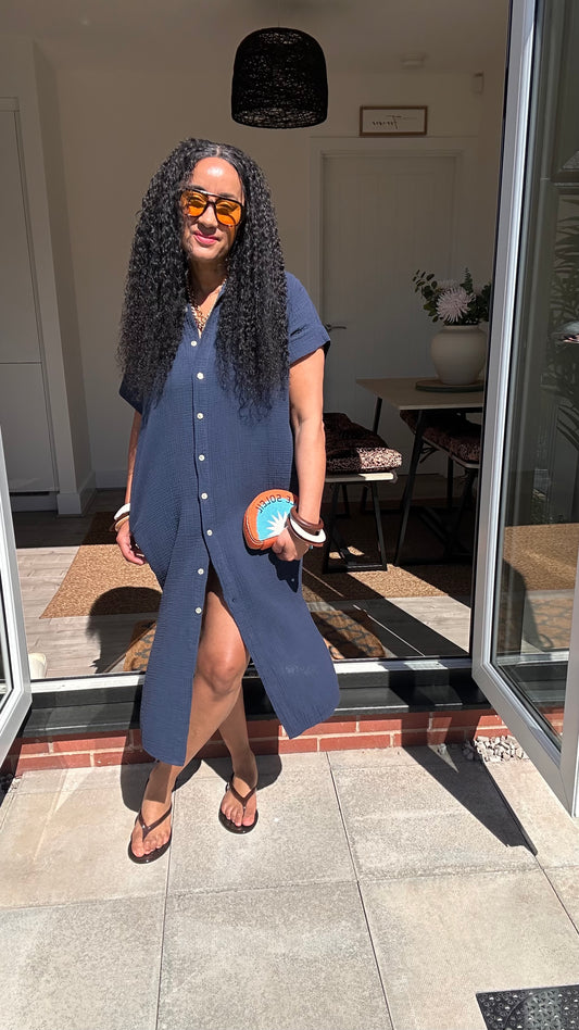 TAYO CHEESECLOTH SHIRT DRESS NAVY *New