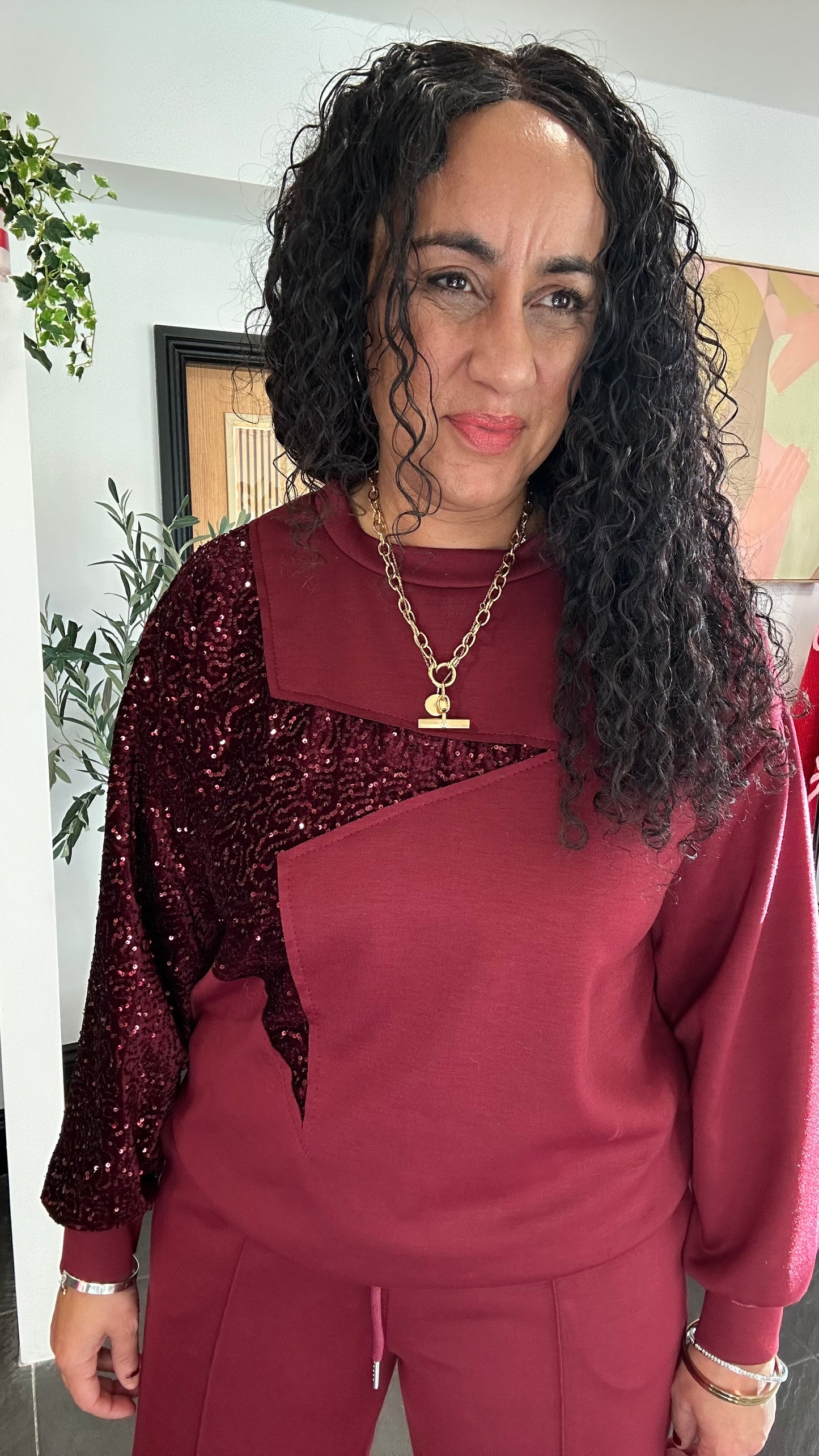 SALE SHELBY SEQUIN STAR LOUNGEWEAR SET BURGUNDY