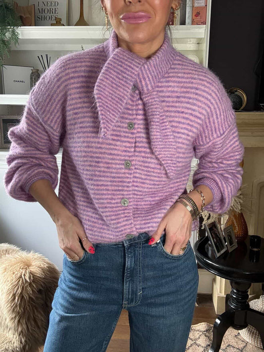 ISOBELLE CARDI WITH BUILT IN SCARF LILAC & PINK *New