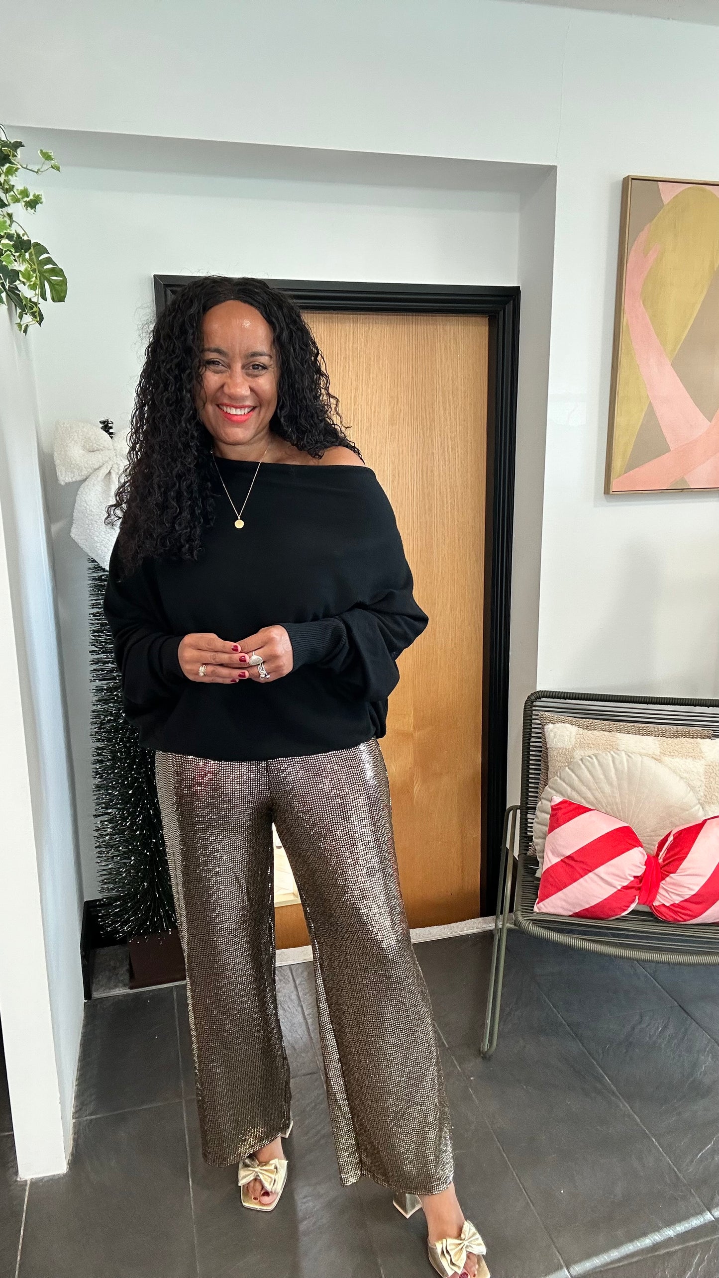 SALE VICKY SEQUIN WIDE LEG TROUSERS BRILLIANT GOLD *New