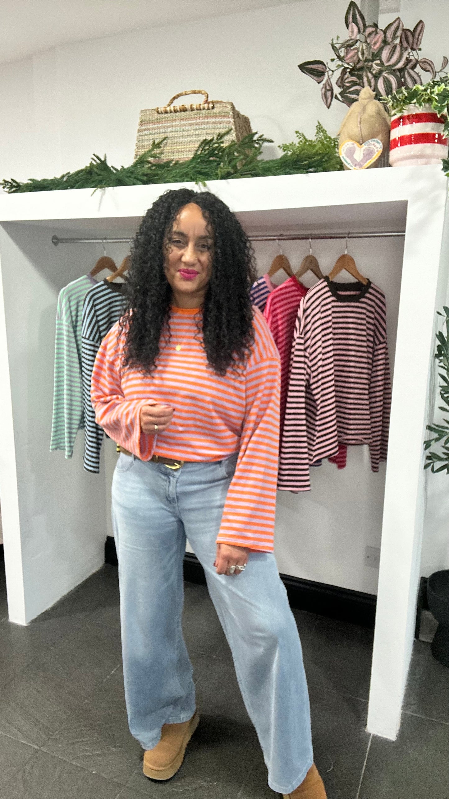 BELLE STRIPE TOP WITH WIDE SLEEVES ORANGE & LILAC  *New