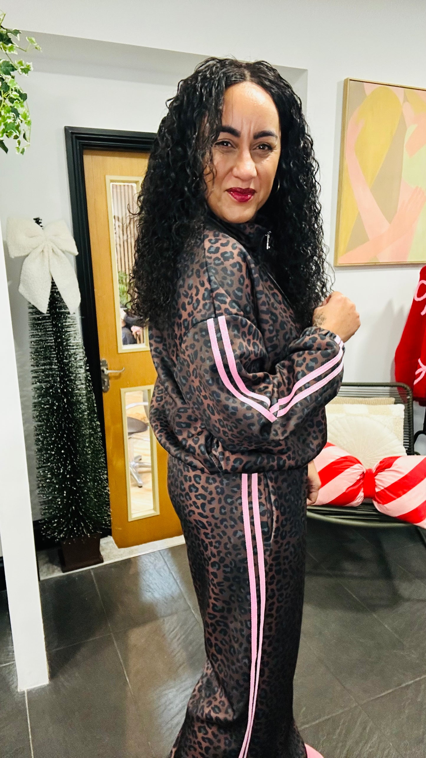 LUXE LEOPARD TRACK PANTS PINK STRIPE *New