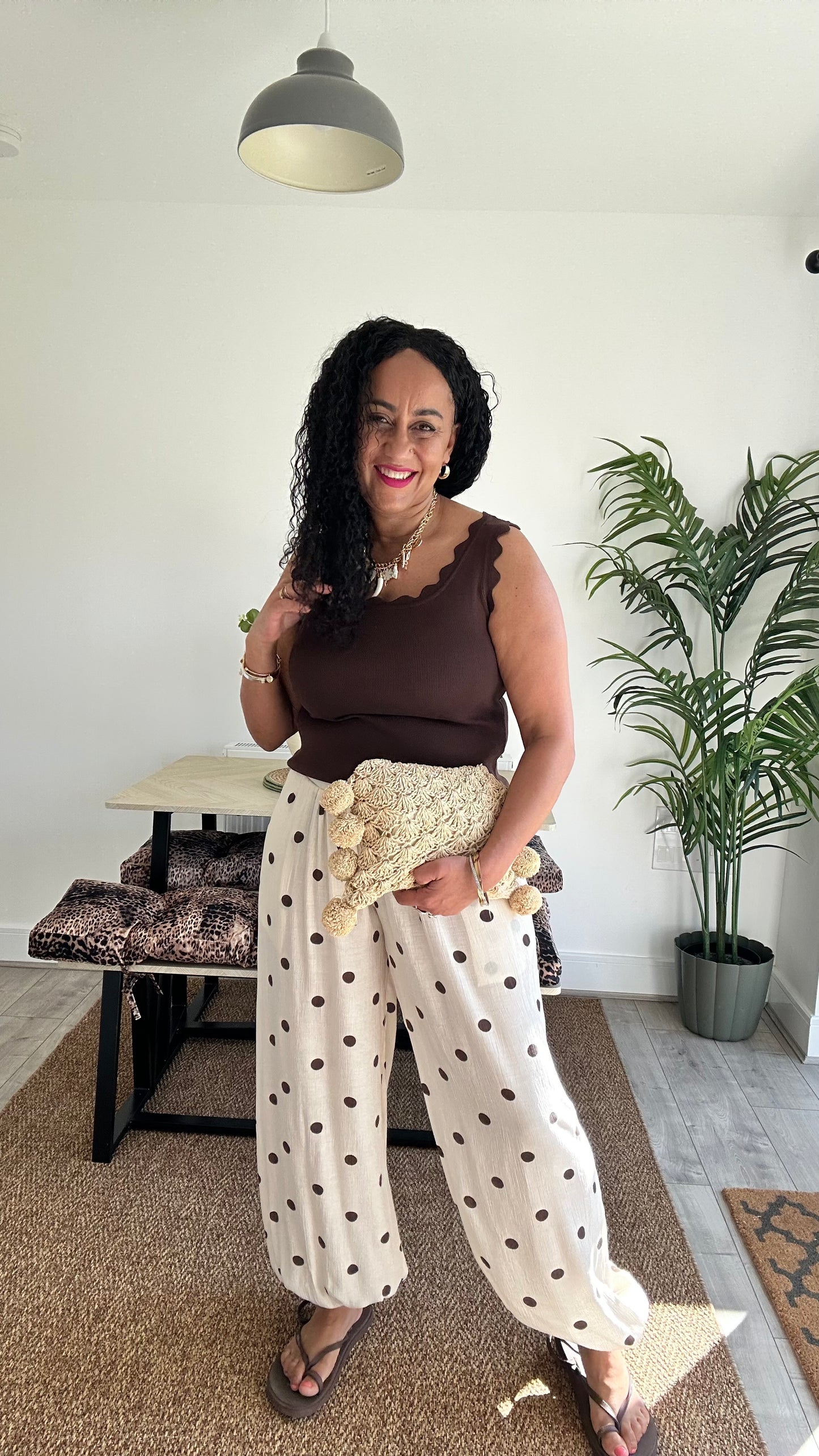 SALE POLKA DOT CUFFED BALLON TROUSERS CREAM *New
