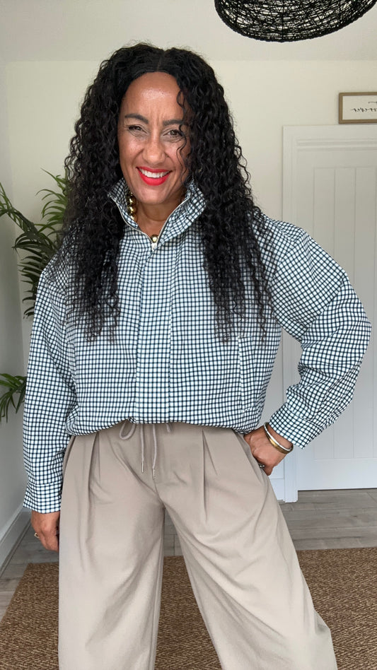 AVA GINGHAM BOMBER JACKET NAVY TINGE OF GREEN   *New