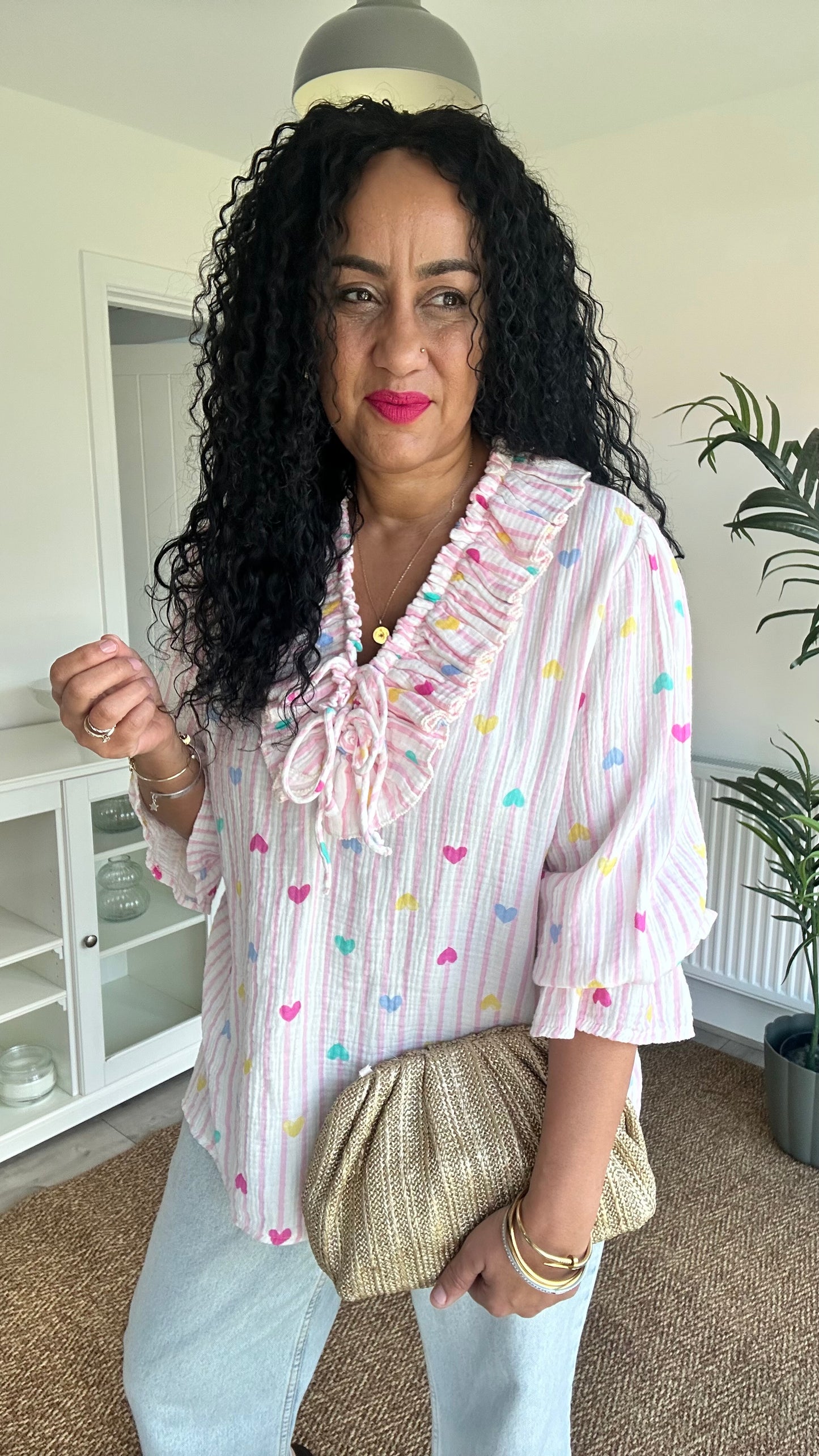 TYRA RUFFLE BLOUSE PINK HEART *New