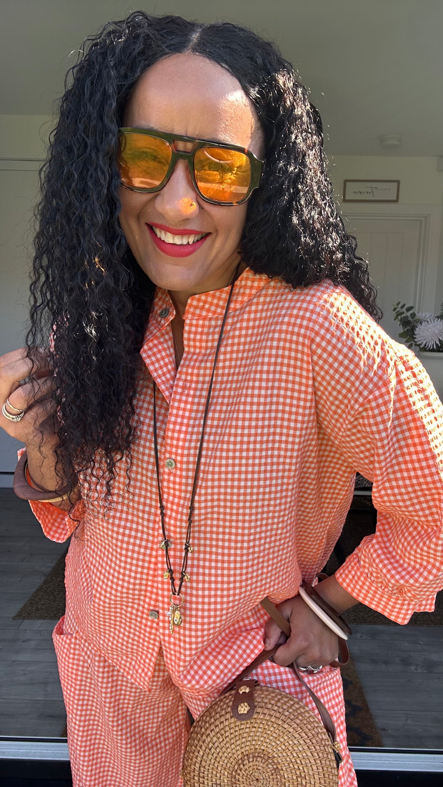 AVA GINGHAM BLOUSE ORANGE 🍊*New