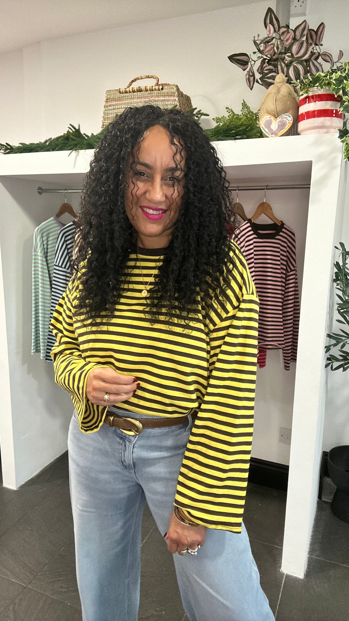 BELLE STRIPE TOP WITH WIDE SLEEVES BROWN & YELLOW *New