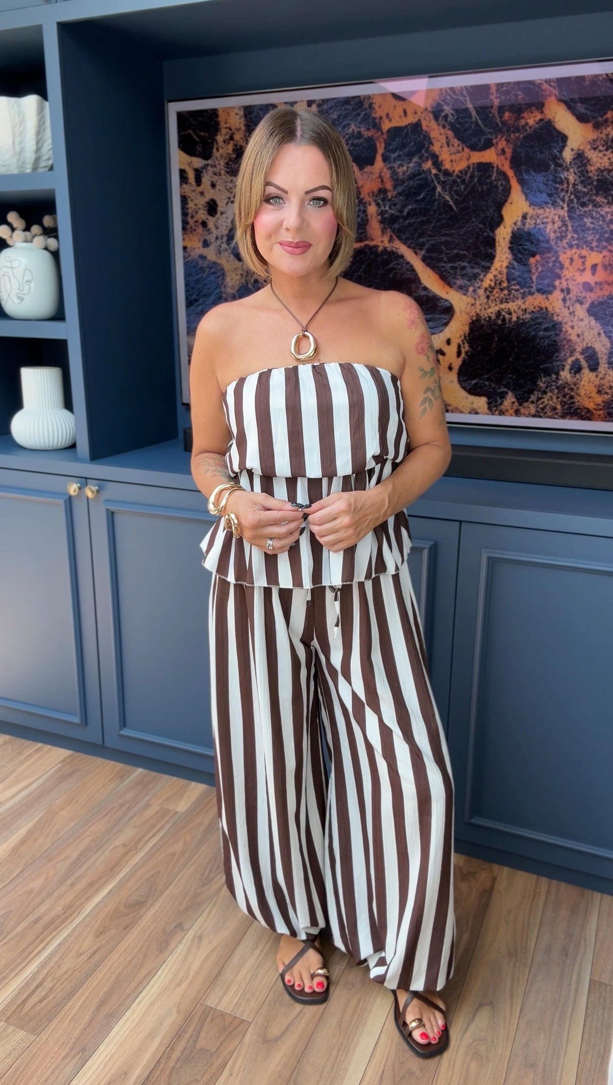 ESSO STRIPE BANDEAU COORD BROWN & CREAM *New
