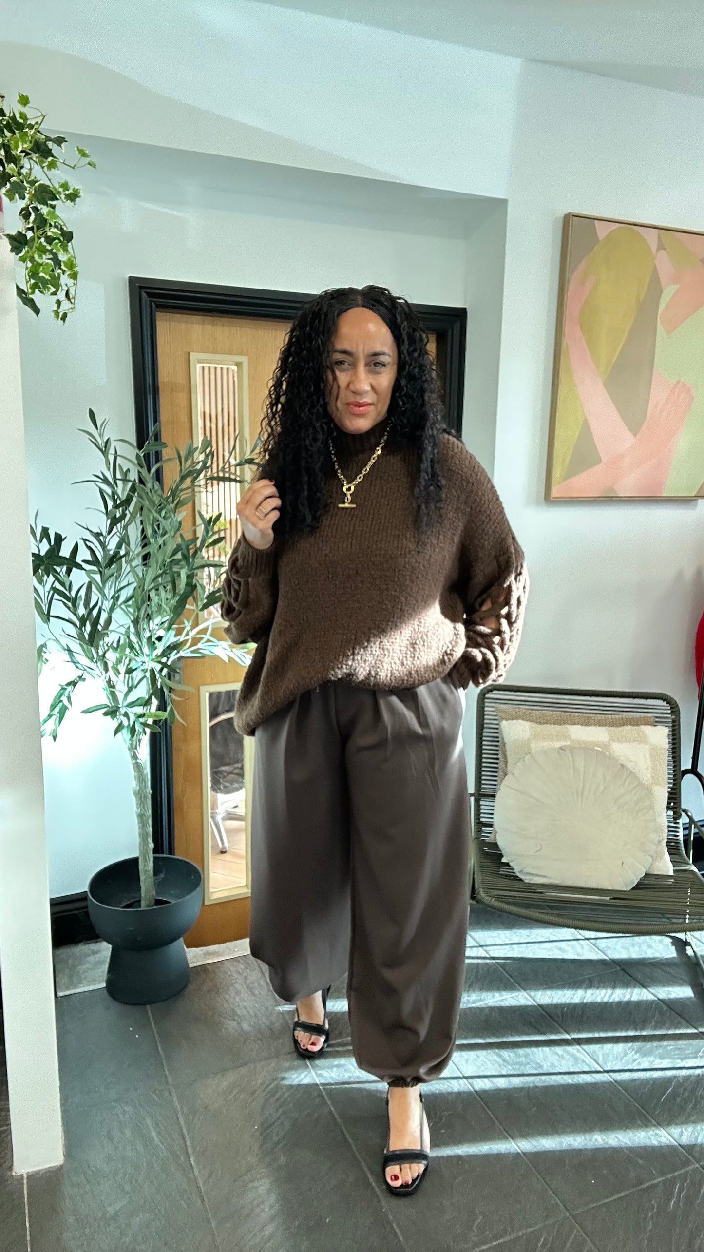 FIONA BALLOON CUFFED HEM TROUSERS DEEP BROWN *New