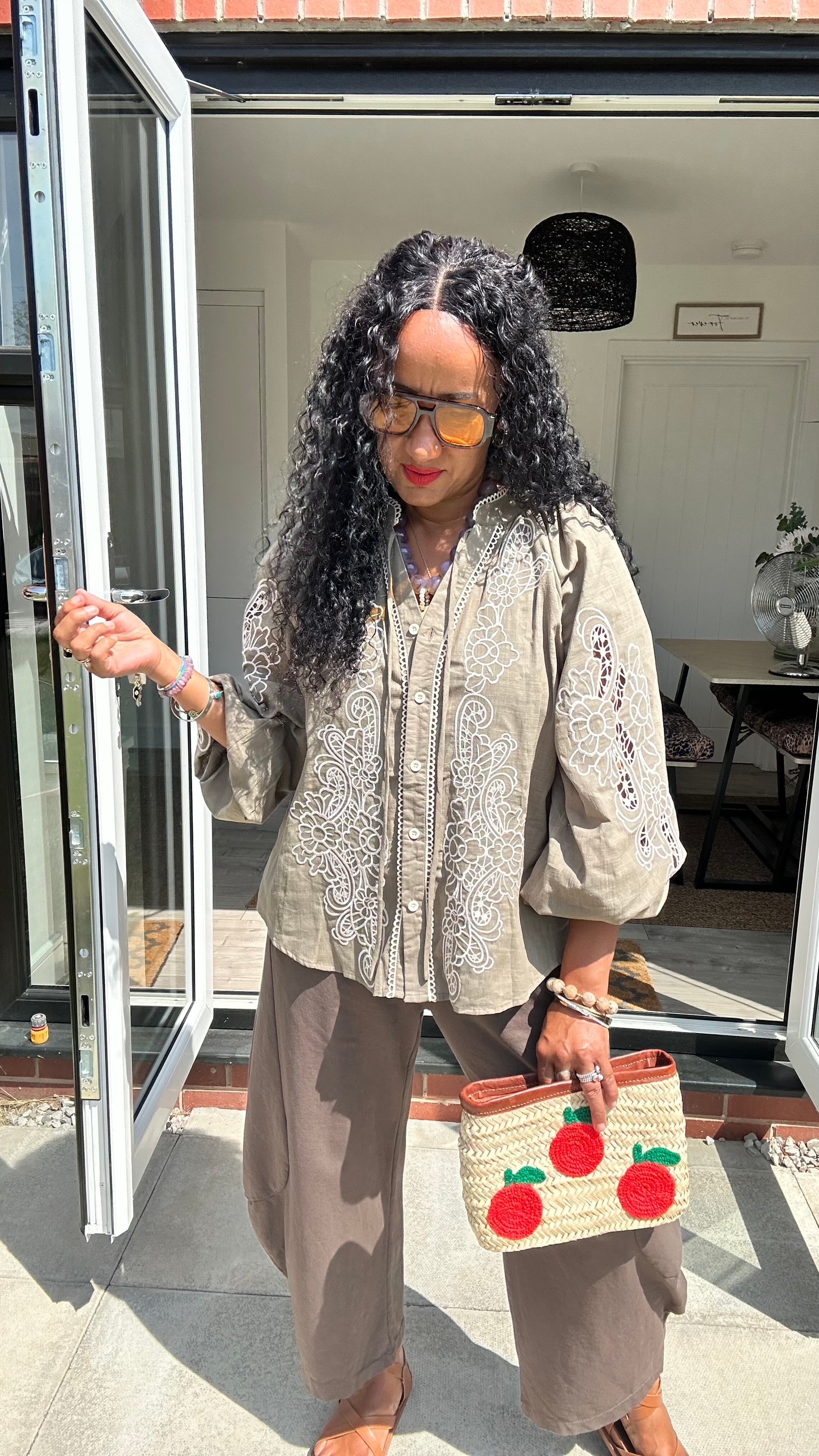 JACEN EMBROIDERY BOHEMIAN SLEEVED BLOUSE KHAKI *New