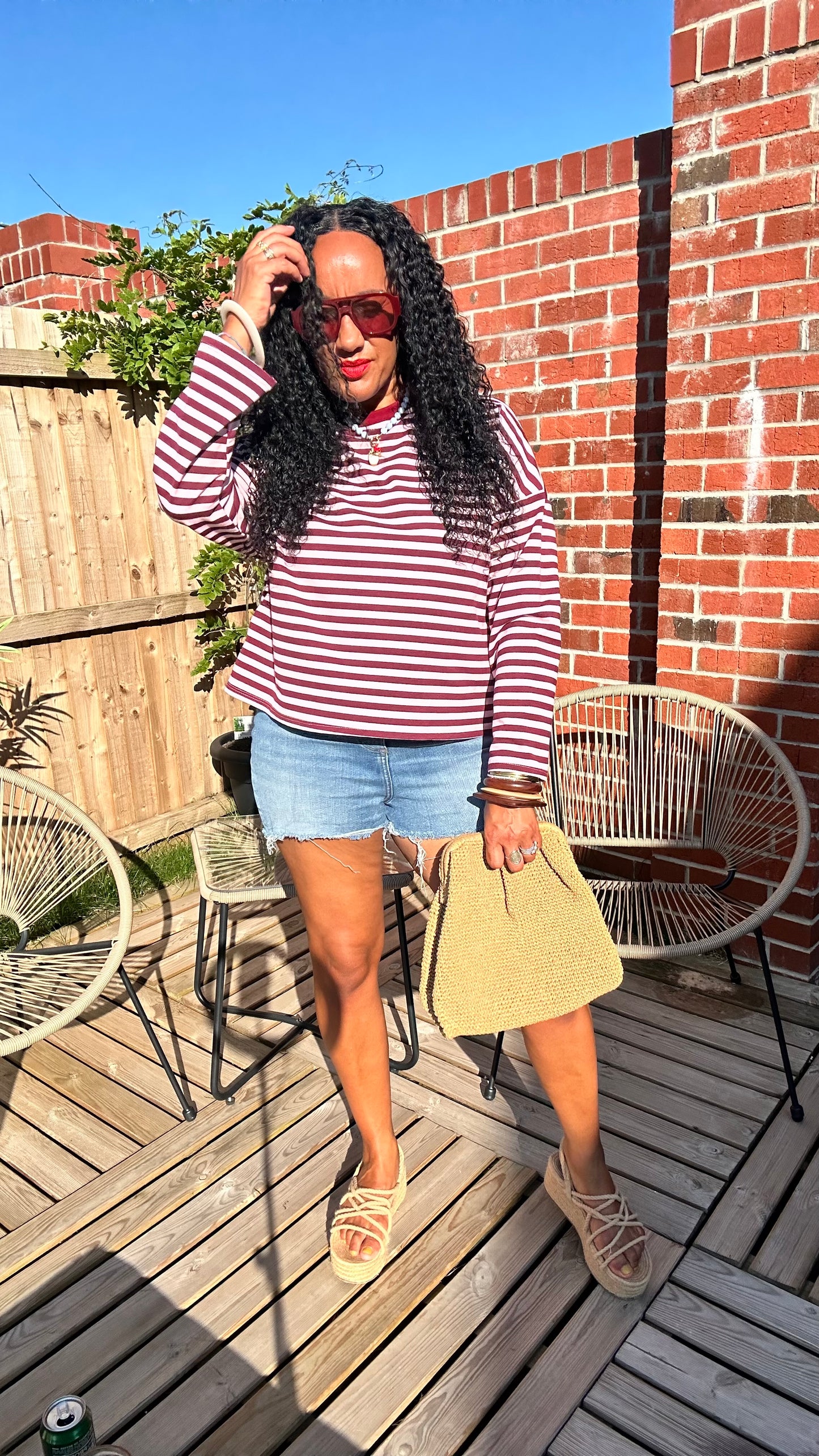 HEART LONG SLEEVED STRIPE TOP BURGUNDY & PINK CONTRAST *New