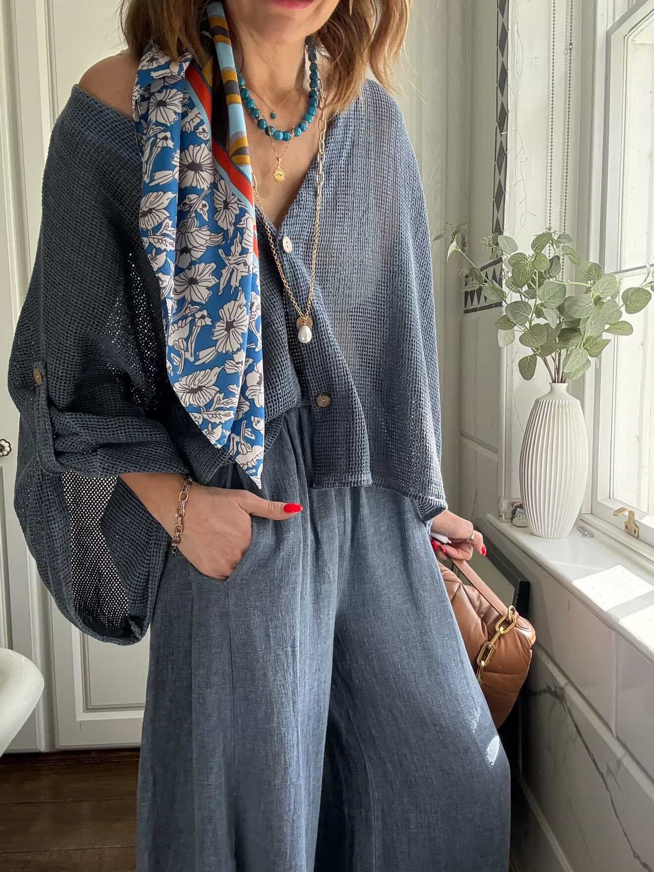 DERBY WAFFLE CARDIGAN DENIM BLUE *New