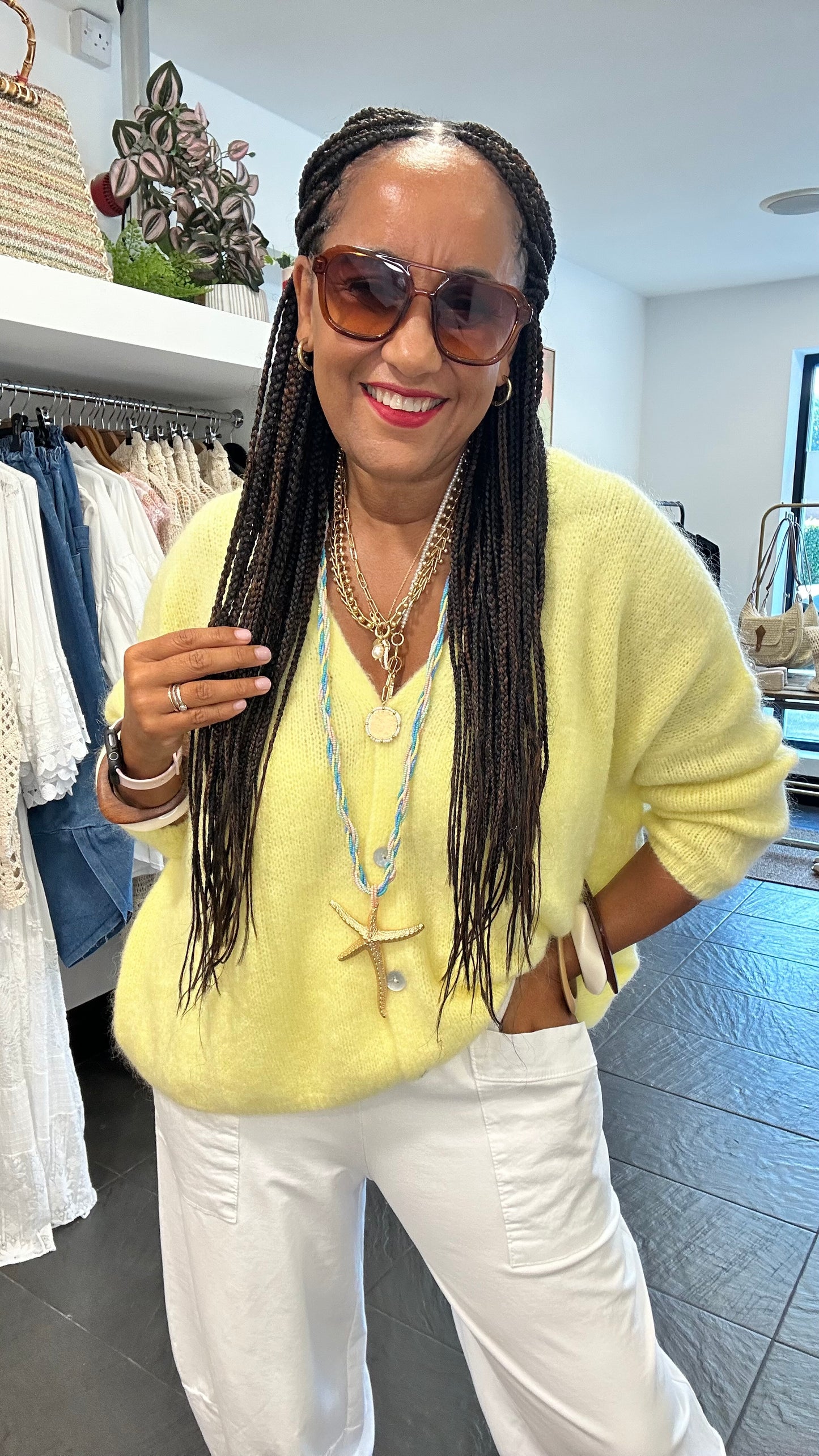 SHAKIRA SLOUCHY V NECK CARDIGAN YELLOW *New