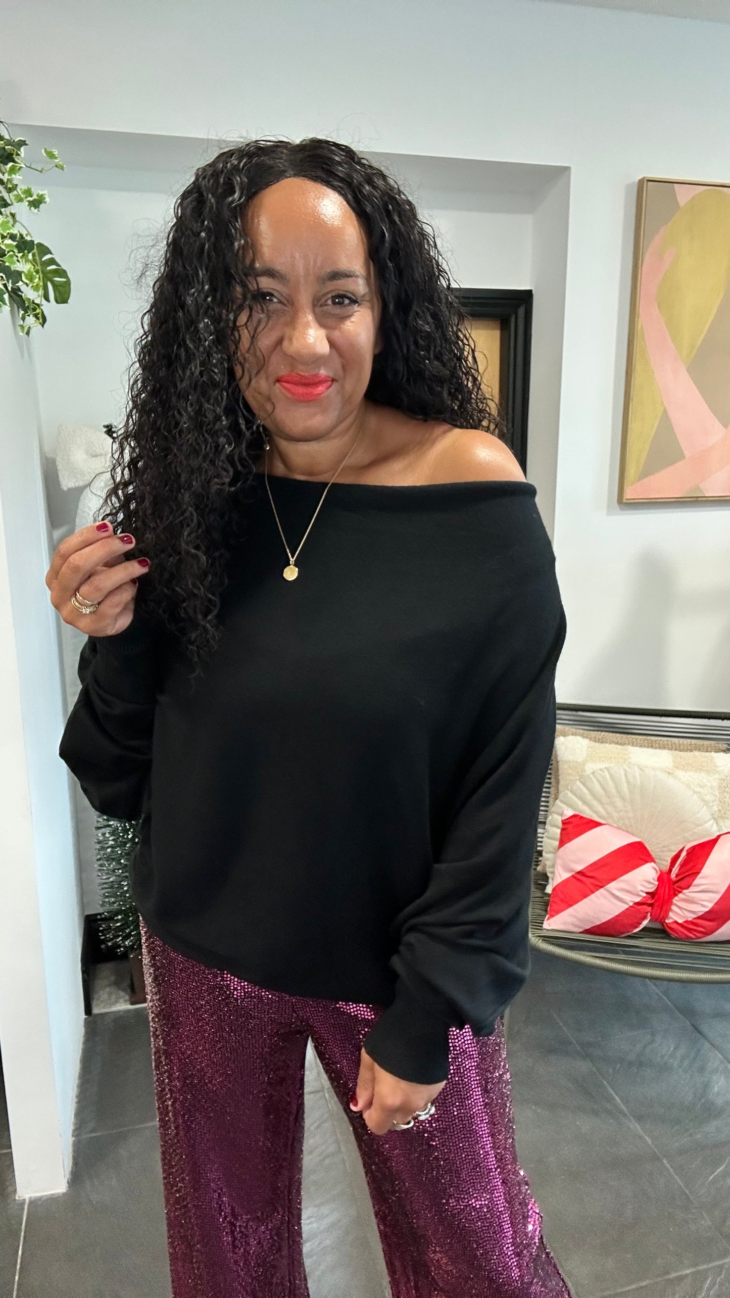 MULTIFUNCTIONAL BUTTON BACK BATWING TOP BLACK *New