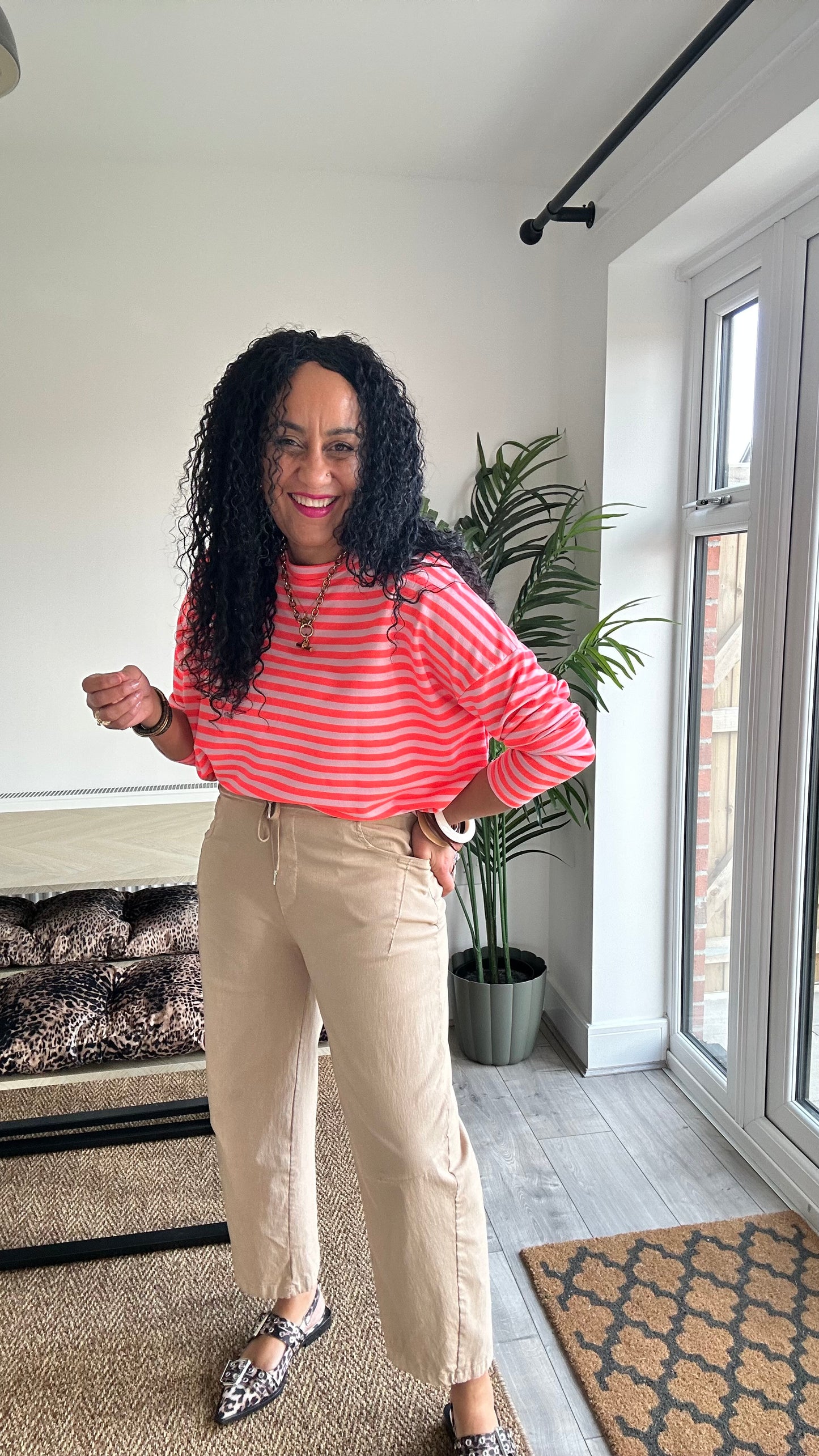 BRETON STRIPE LONG SLEEVED TOP NEON ORANGE *New