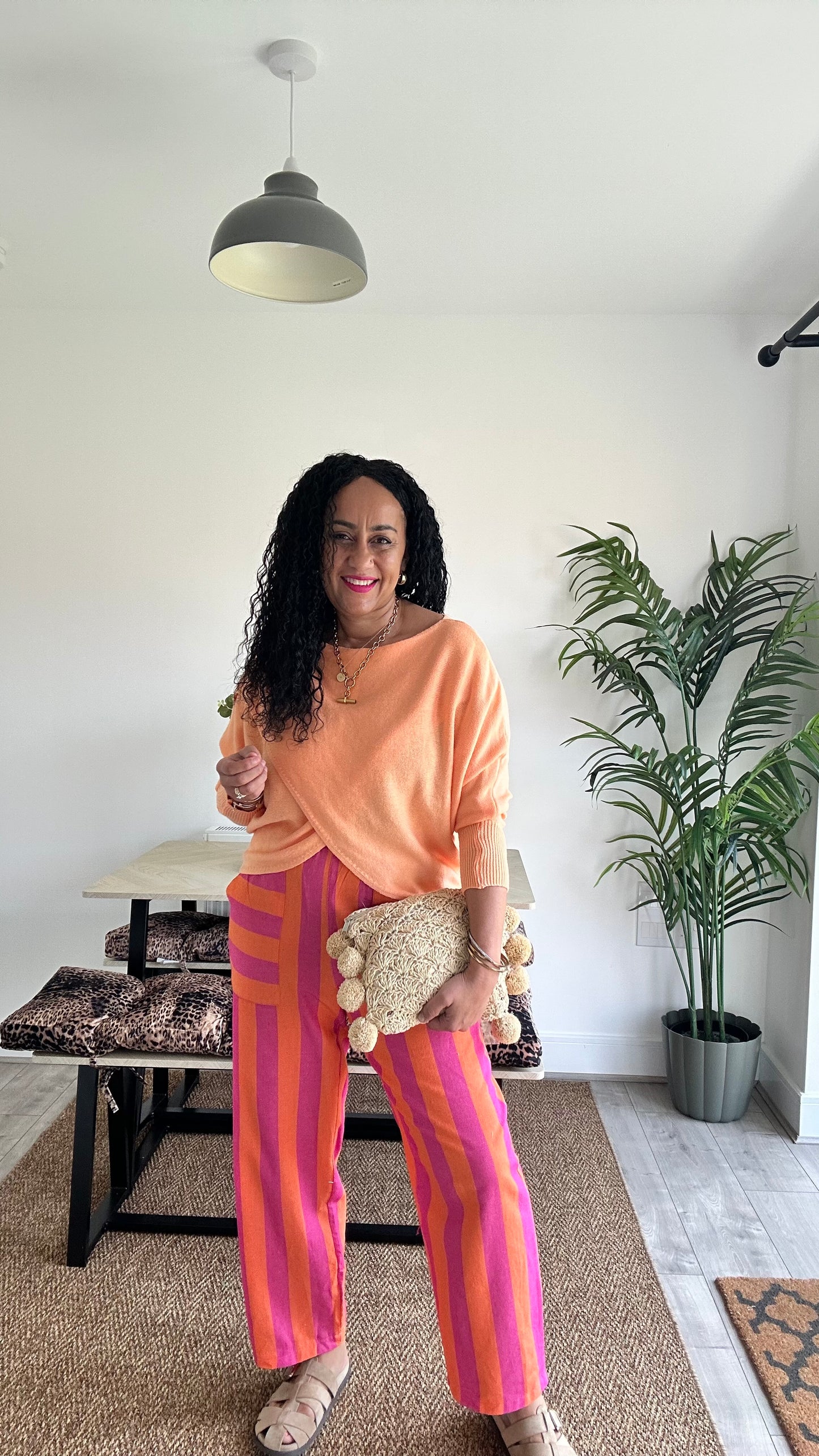 RETRO STRIPE BARREL LEG TROUSERS PINK & ORANGE 🩷🍊 *New