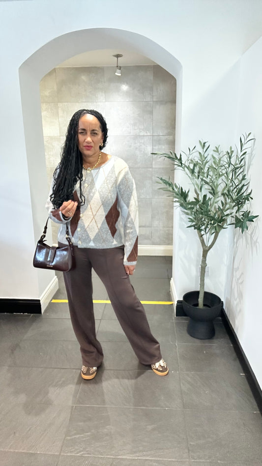 TAILORED STRAIGHT LEG PONTE JOGGER RICH CHOCOLATE BROWN *New