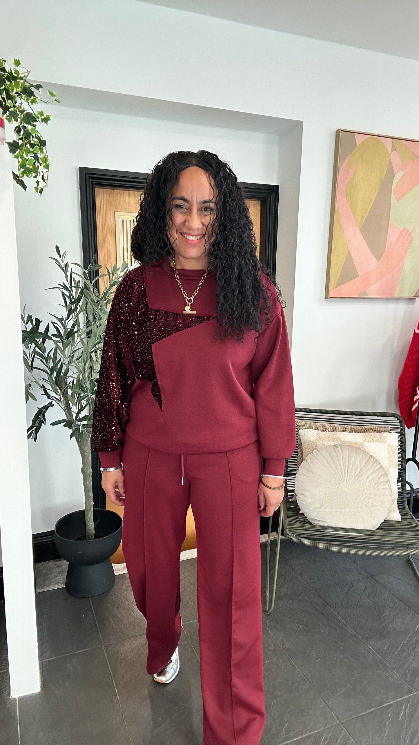 SALE SHELBY SEQUIN STAR LOUNGEWEAR SET BURGUNDY