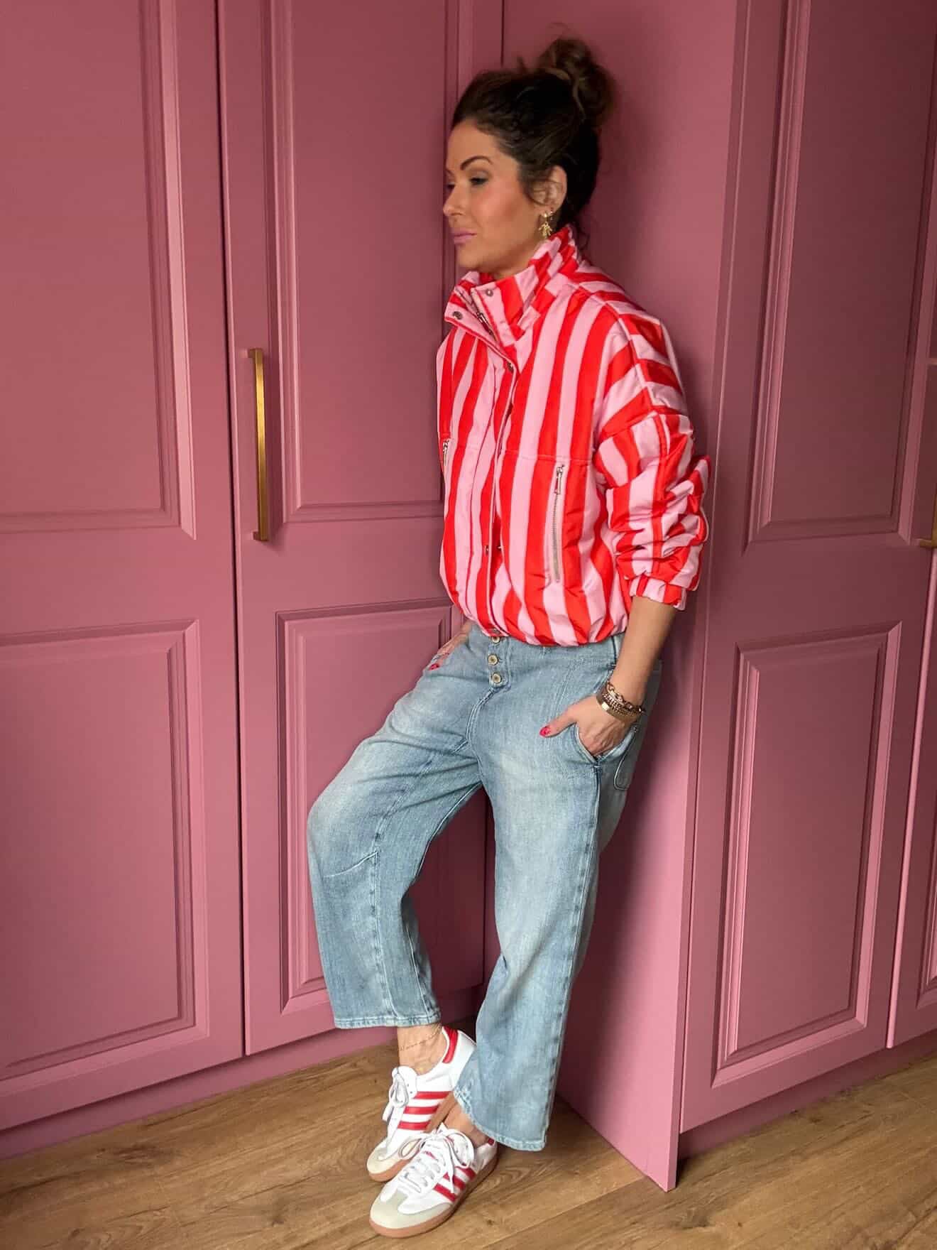 CANDY STRIPE BOMBER JACKET PINK & RED *New