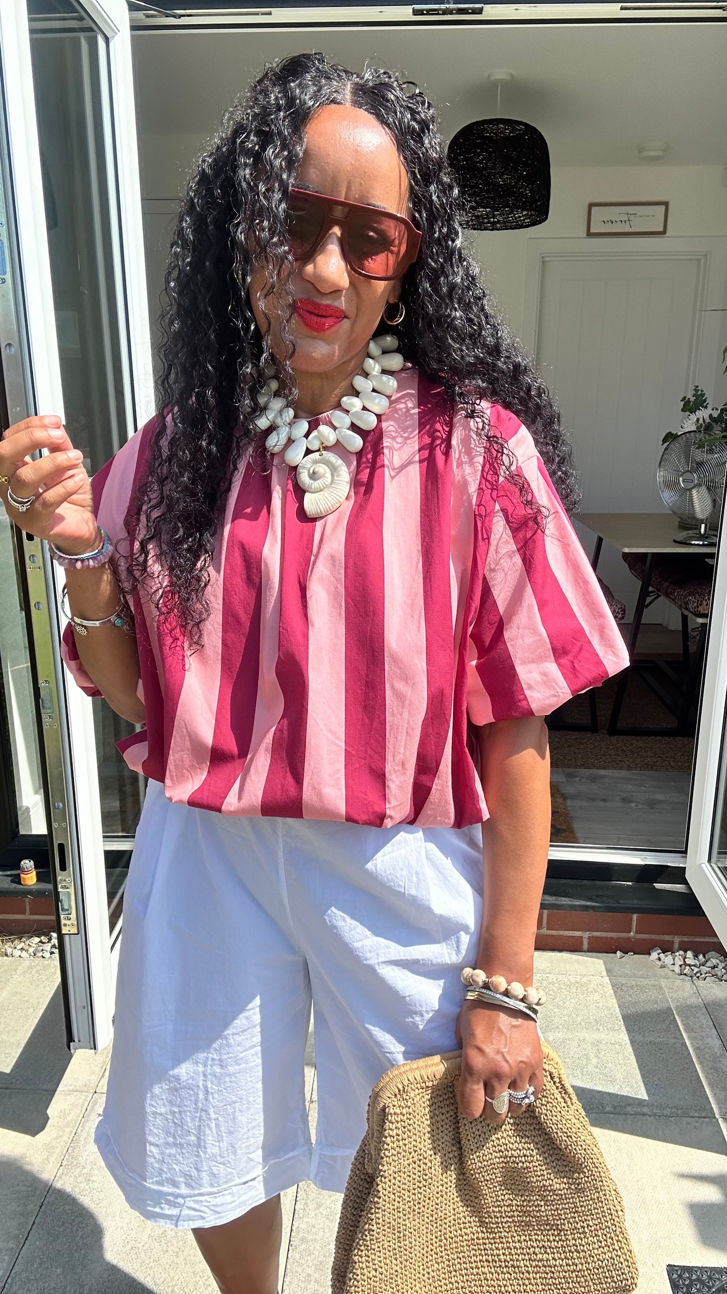 STRIPE BUBBLE HEM TOP BLUSH PINK & RASPBERRY PINK *New