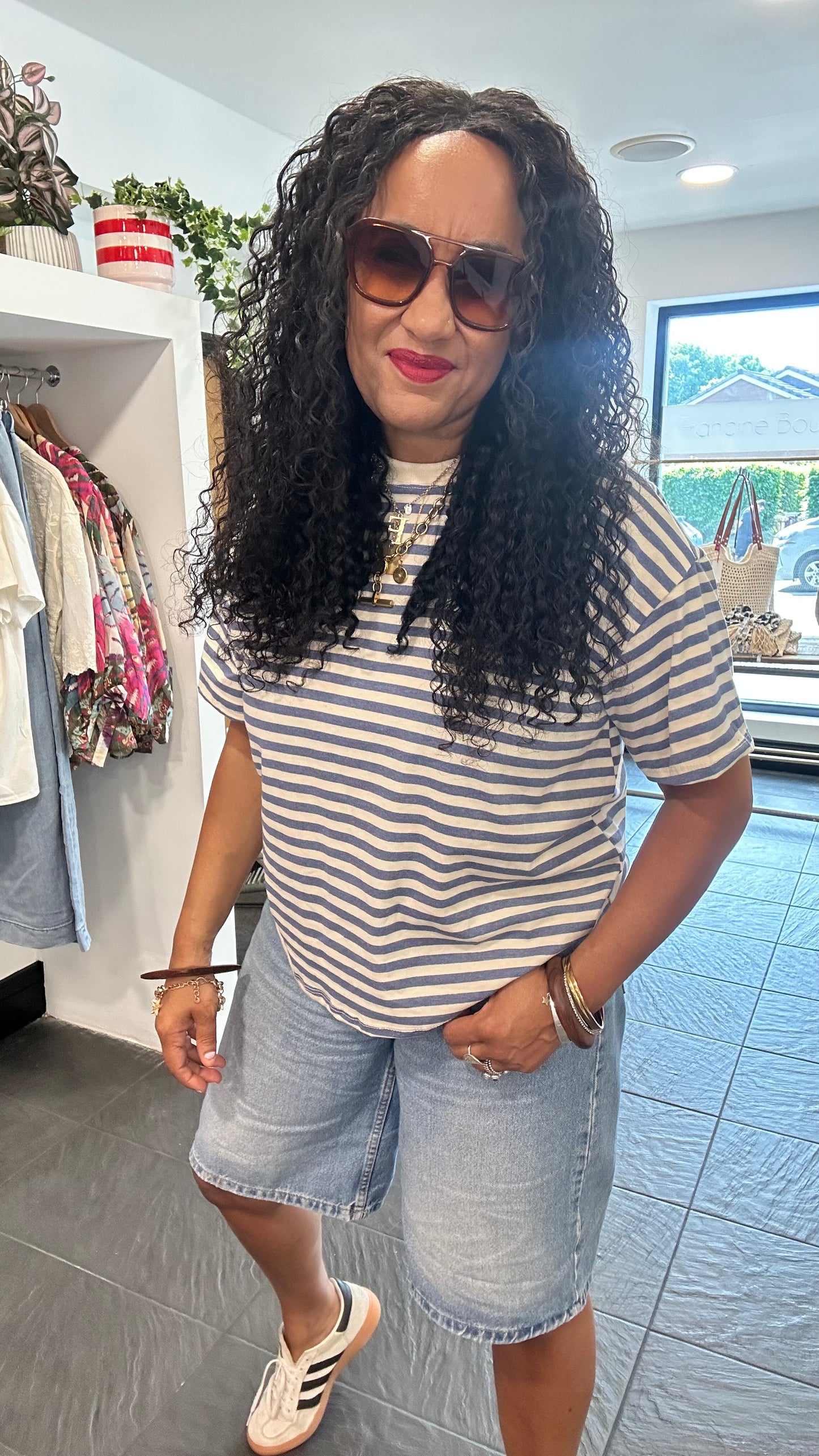 CANDY T SHIRT DENIM BLUE & CREAM *New