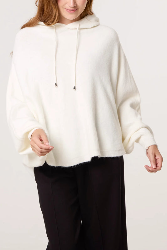 PUFF SLEEVE BOXY KNIT HOODIE IVORY *New