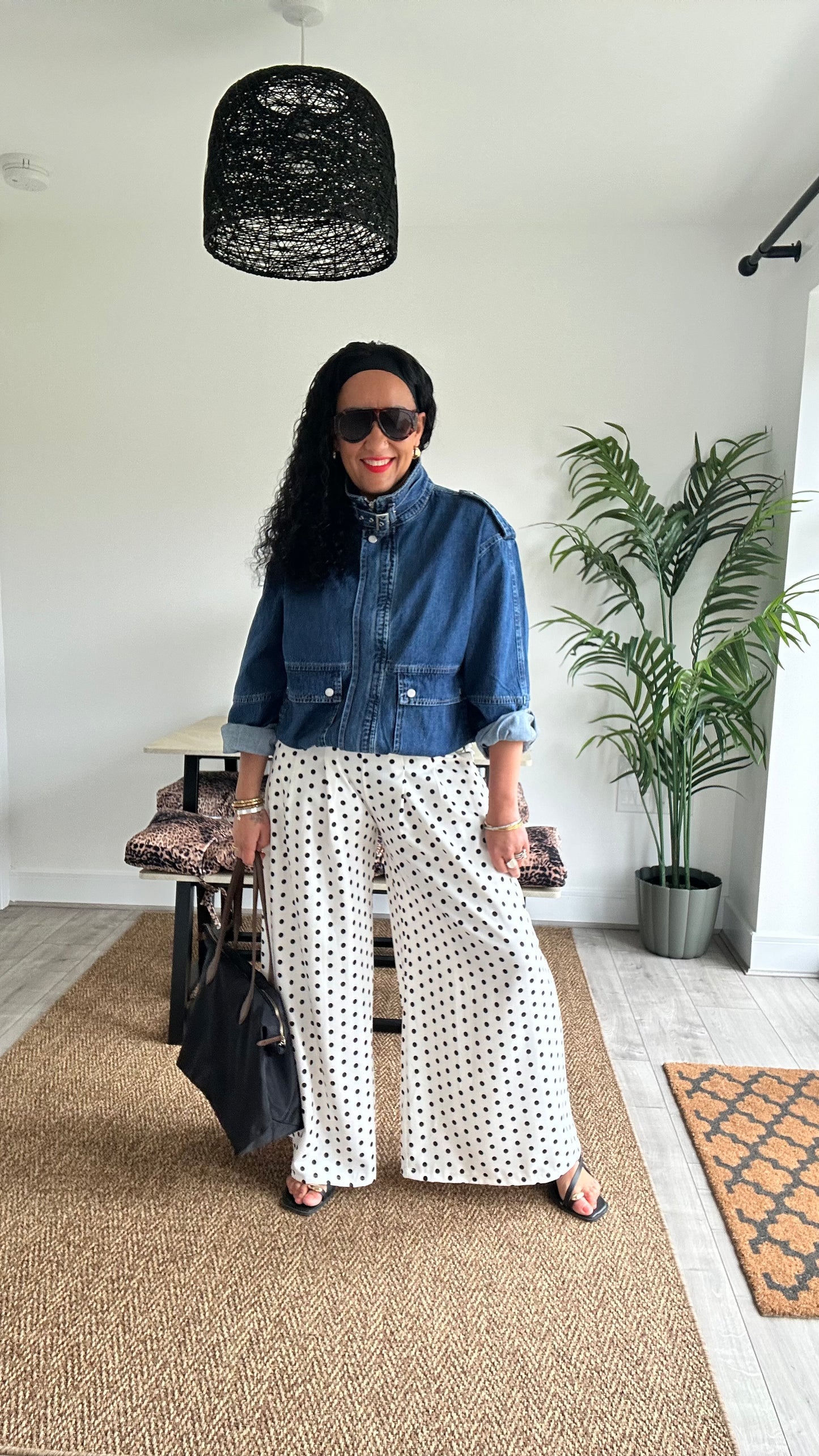 POLKA DOT TAILORED TROUSERS WHITE NAVY POLKA DOT  *New