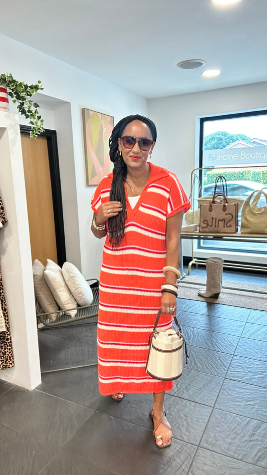 BECKS STRIPED KNITTED DRESS ORANGE  *New
