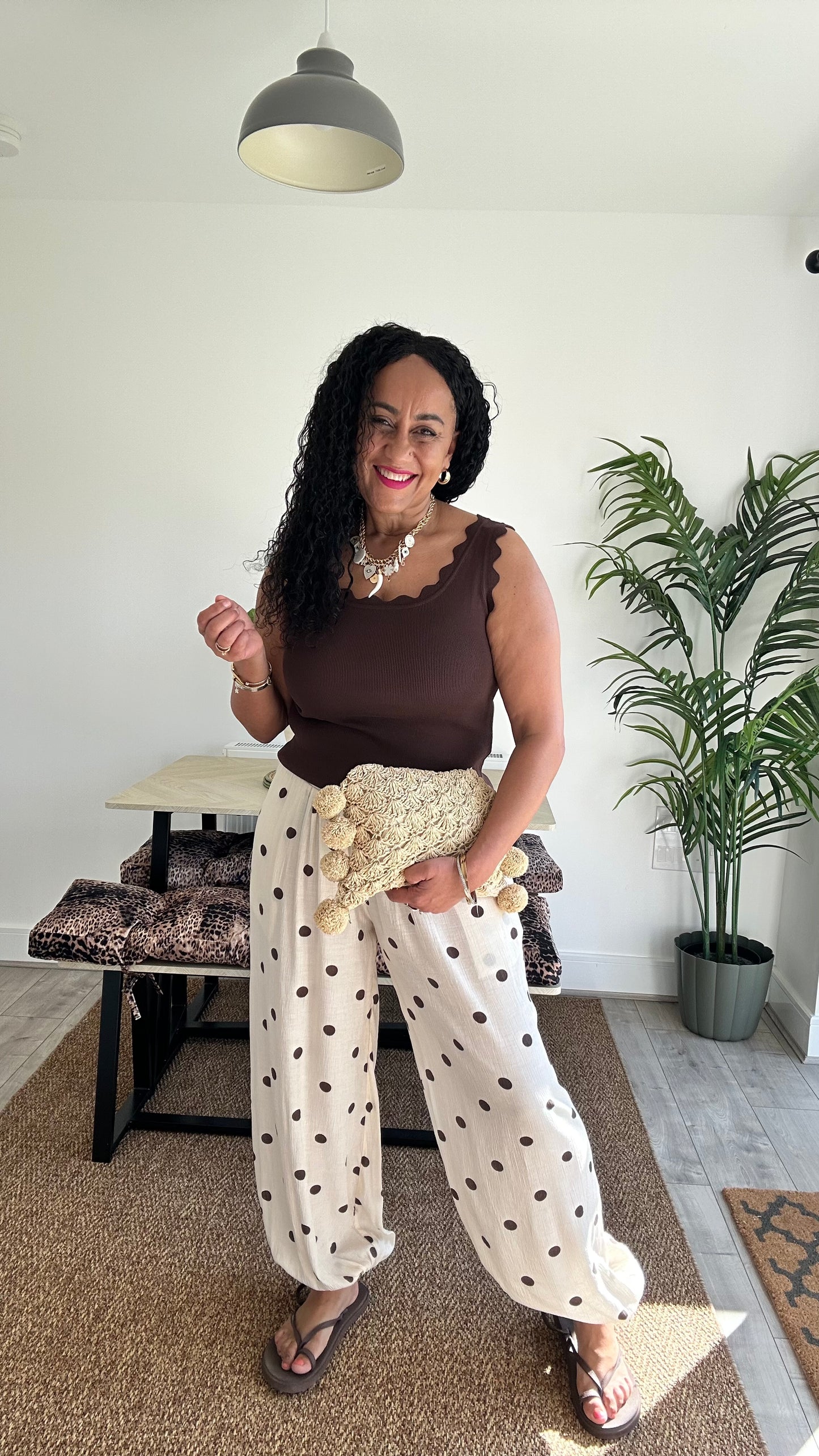 SALE POLKA DOT CUFFED BALLON TROUSERS CREAM *New