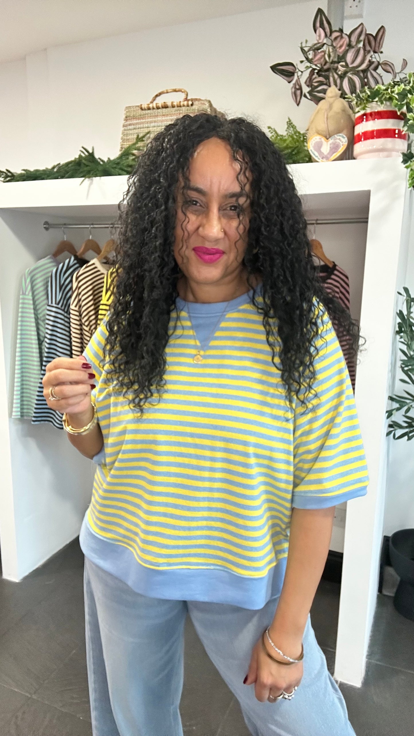 ALEX STRIPED RELAXED T SHIRT BLUE & YELLOW *New