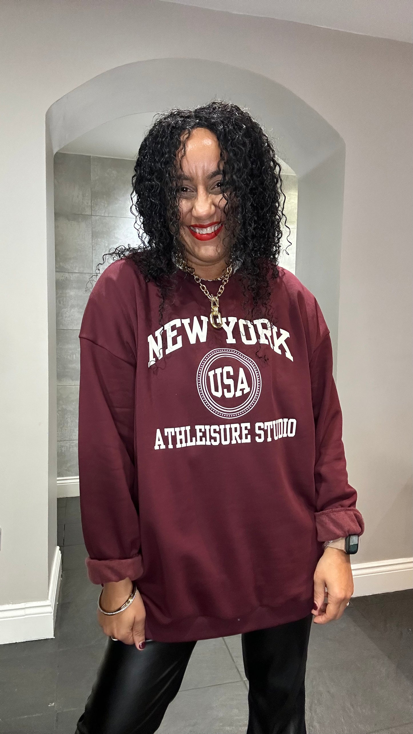 NEW YORK UNISEX OVERSIZED SWEATER BURGUNDY *New