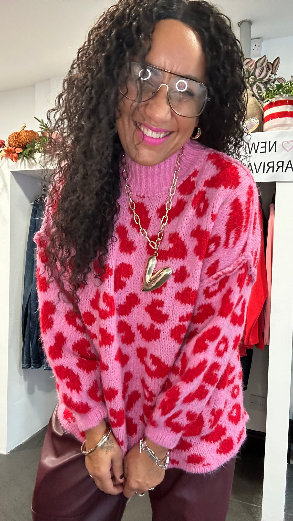 ALEX LEOPARD KNITWEAR RED & PINK *New