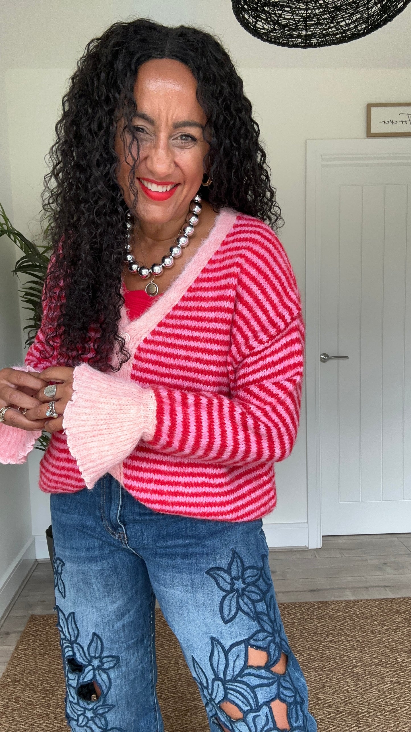 ALEXA STRIPE CARDIGAN PINK *New