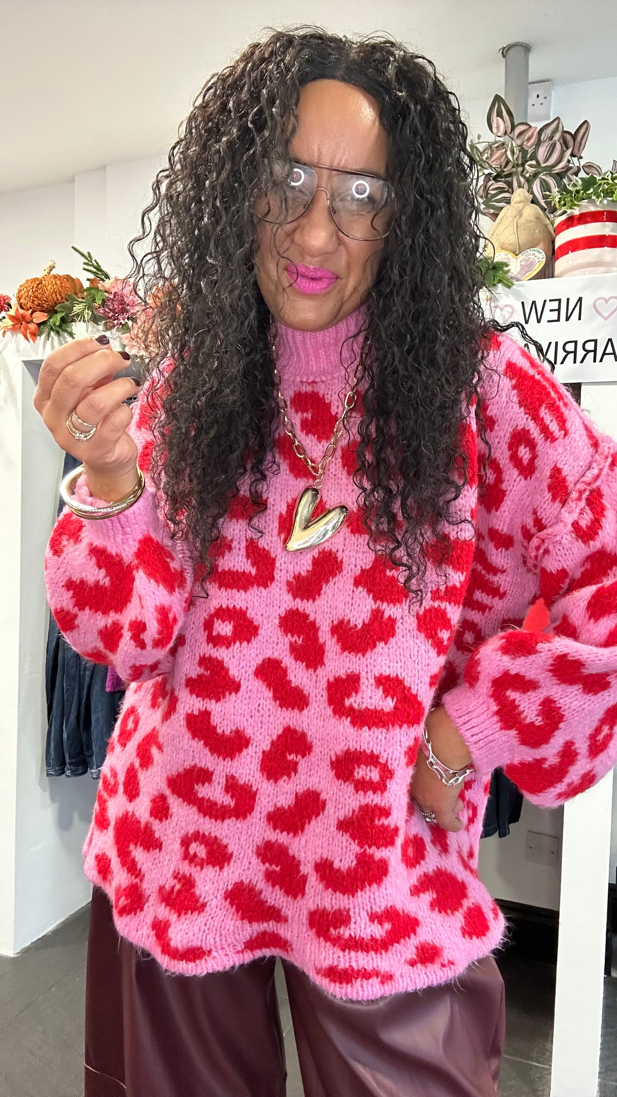 ALEX LEOPARD KNITWEAR RED & PINK *New