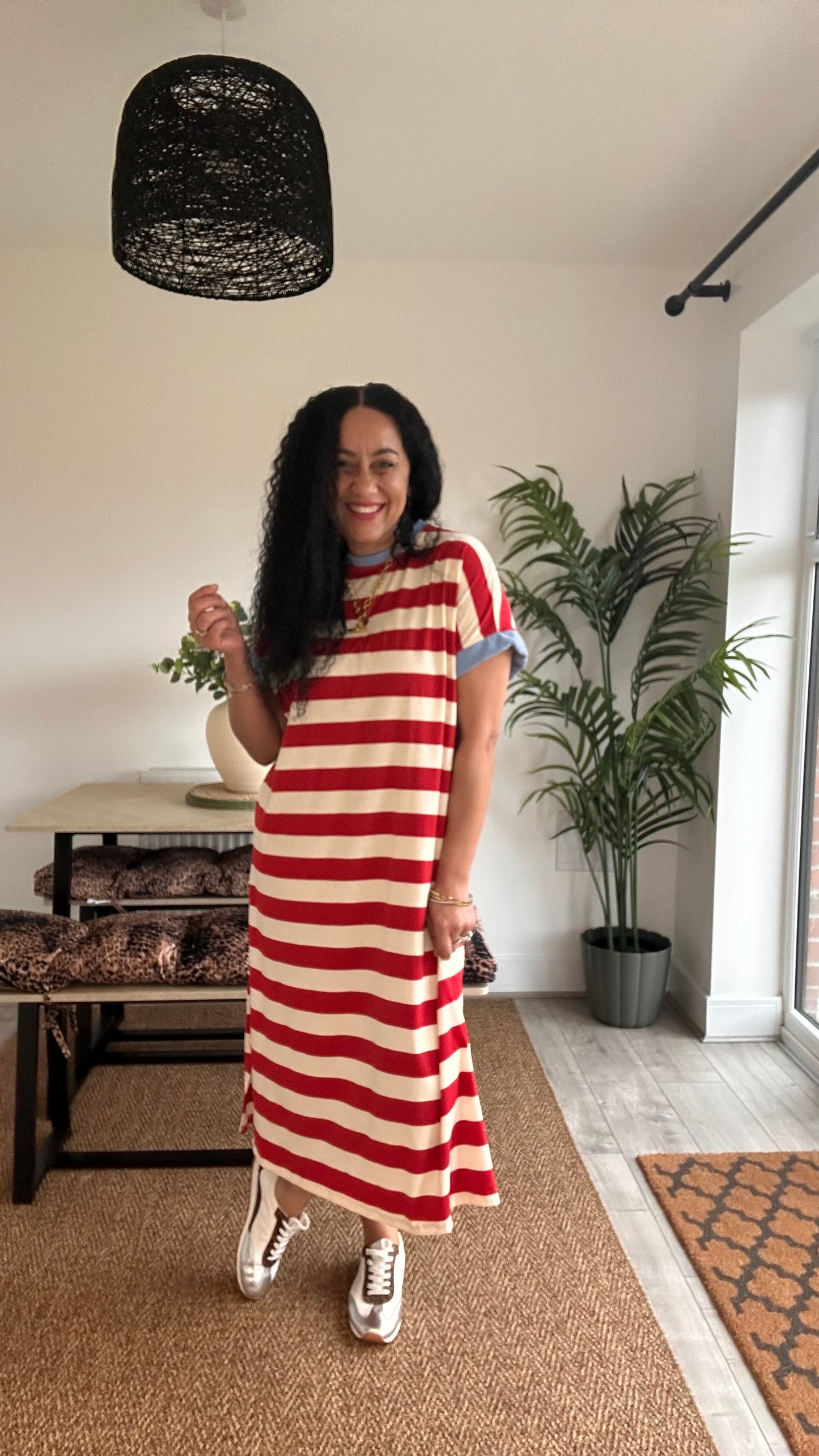 BETTY OVERSIZED T-SHIRT DRESS RED & BLUE CONTRAST TRIM *New