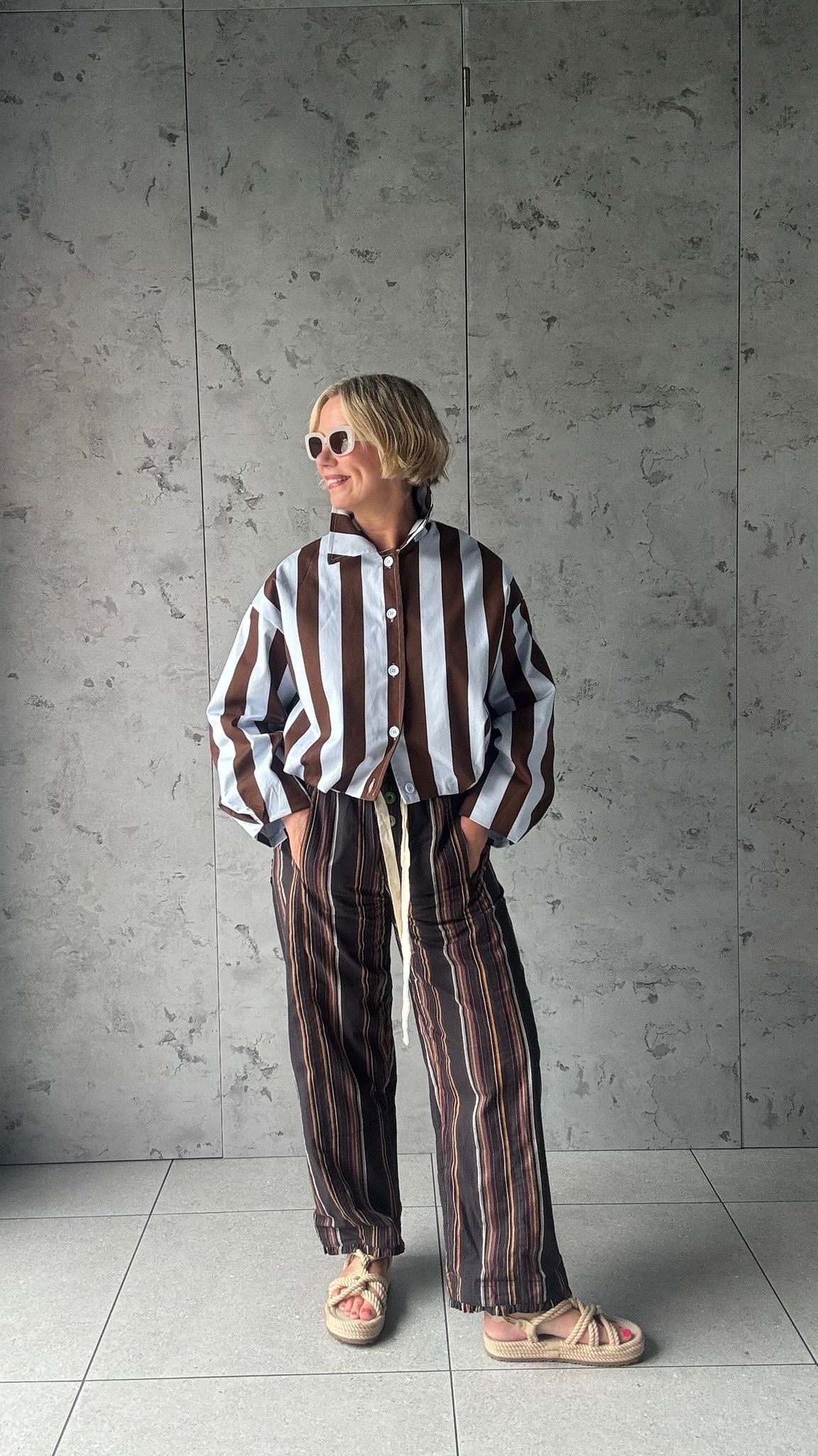 CANDY STRIPE DENIM JACKET BROWN & BLUE *New