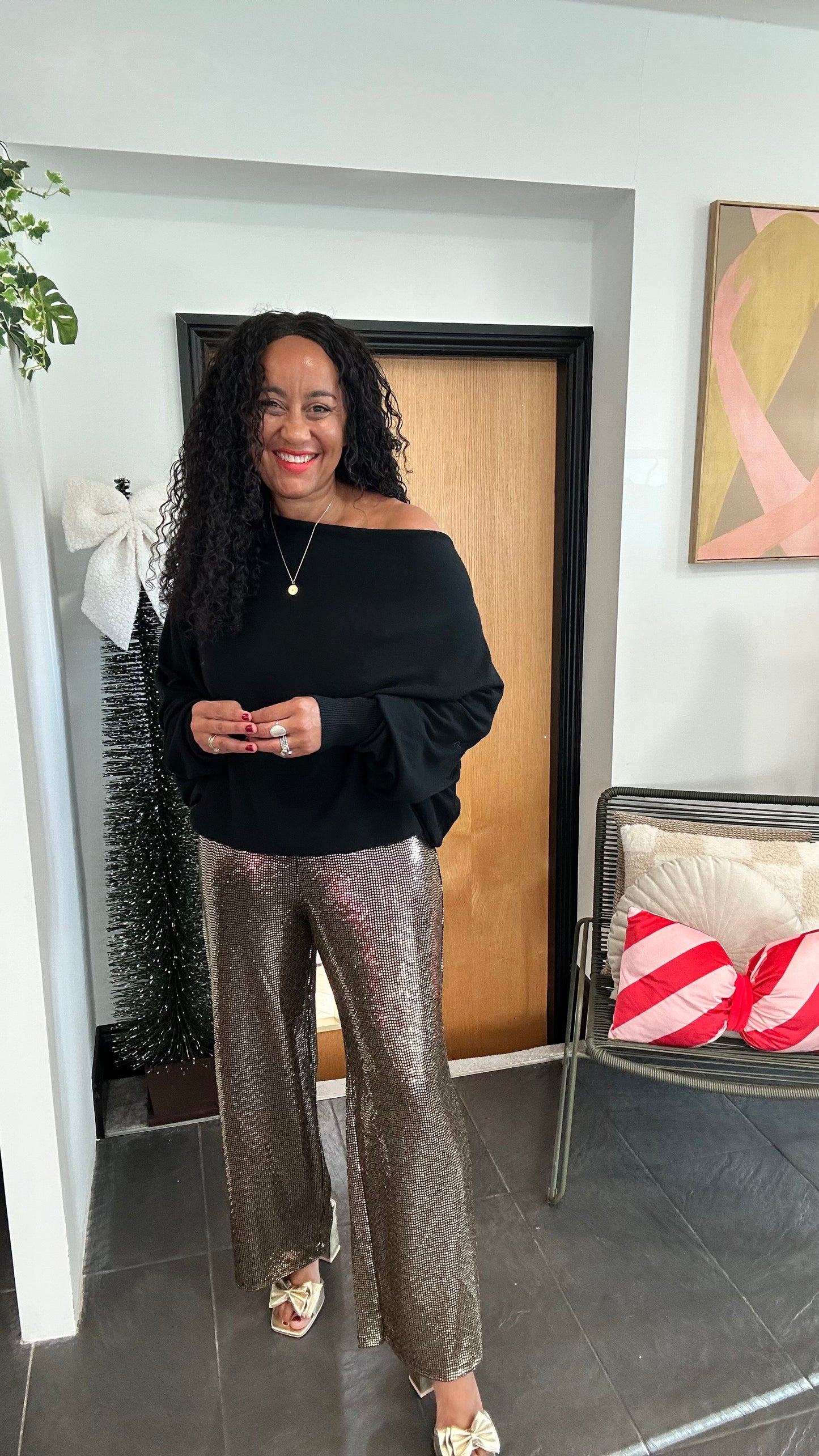 SALE VICKY SEQUIN WIDE LEG TROUSERS BRILLIANT GOLD *New