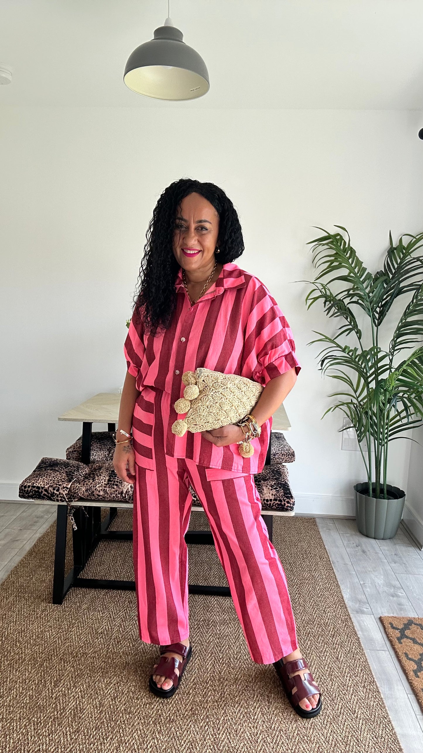 RETRO STRIPE BARREL LEG TROUSERS DENIM PINK & RED 🩷♥️ *New