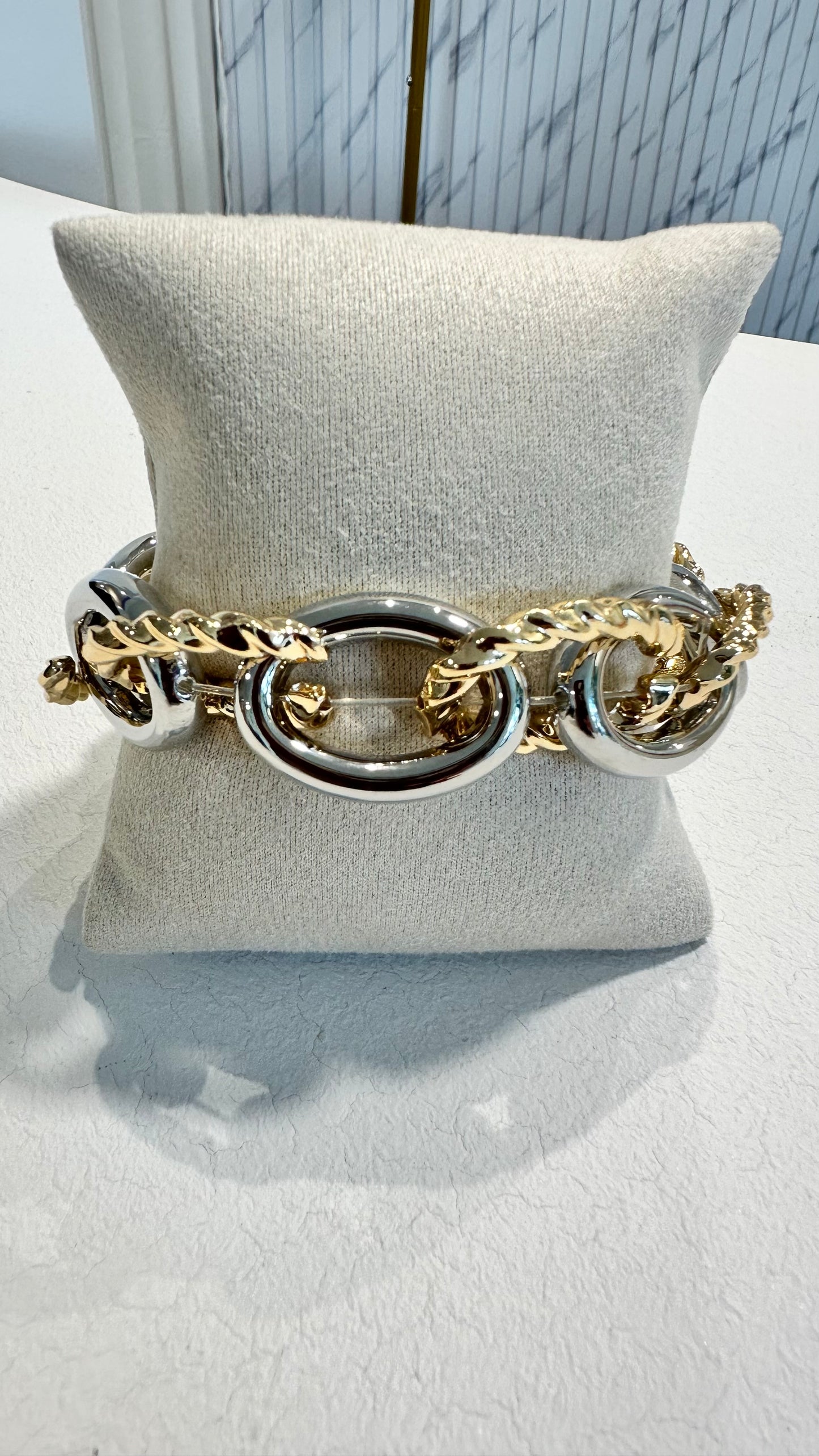 D&X RHODIUM SILVER & GOLD LINK BRACELET