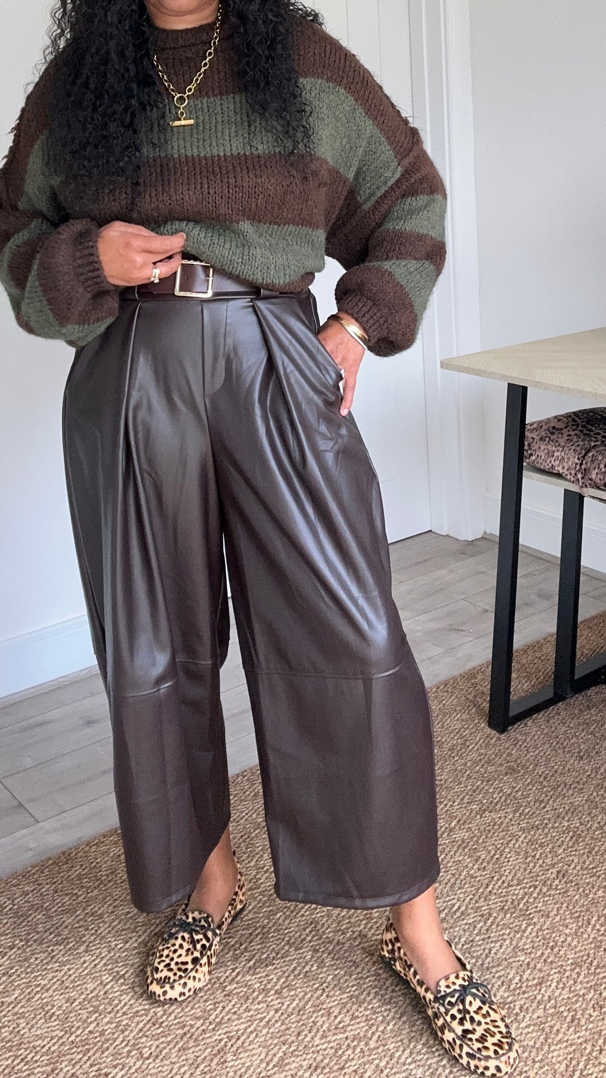 COSIMA FAUX LEATHER PAPER BAG TROUSERS BROWN *New