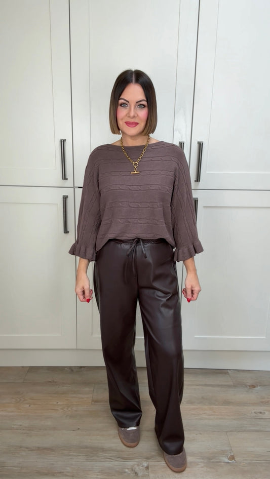 TRIXI FAUX LEATHER TROUSERS BROWN *New