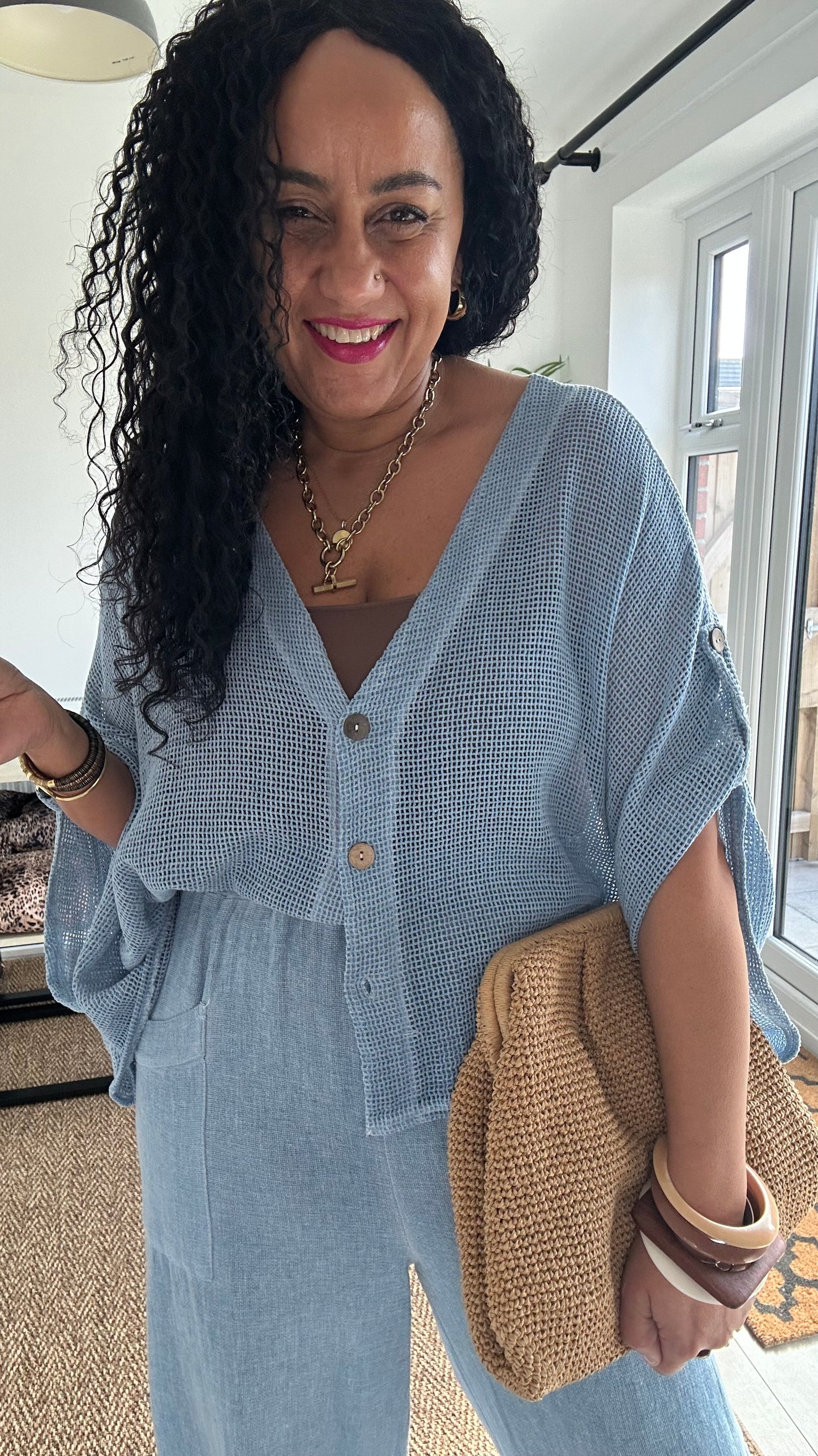 DERBY WAFFLE CARDIGAN DENIM BLUE *New