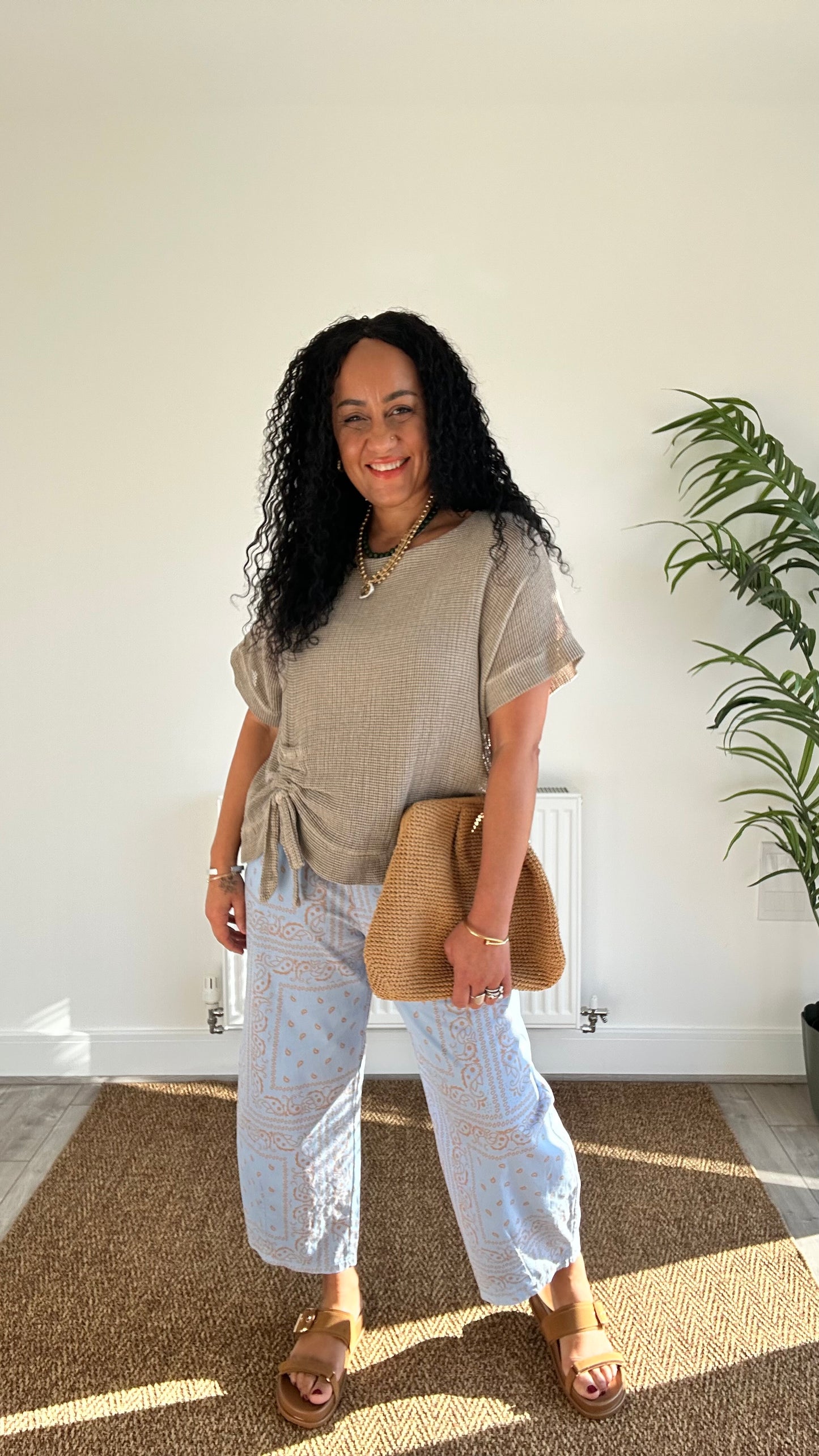 BANDANA PRINT BARREL LEG TROUSERS POWDER BLUE *New