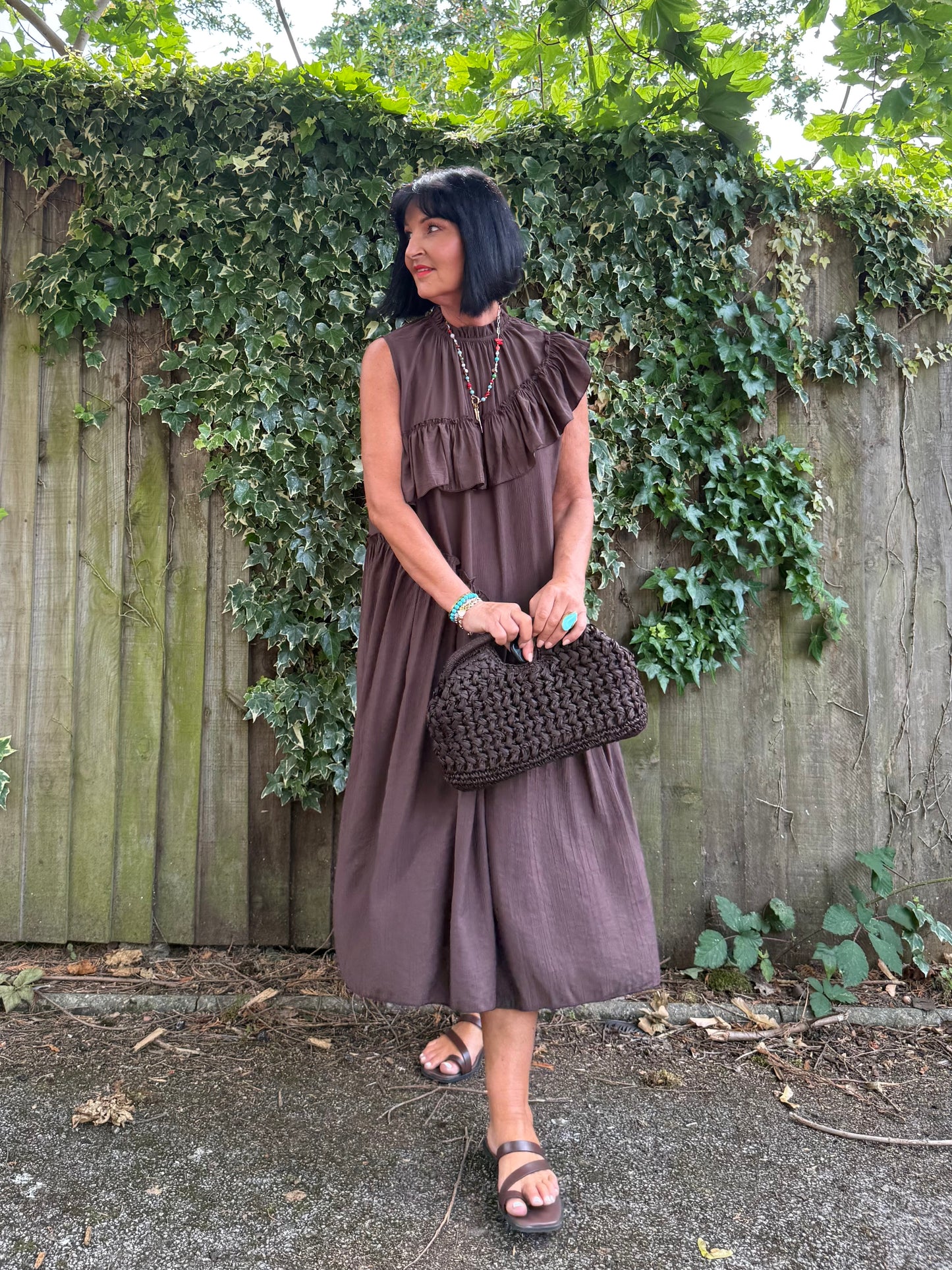 FLOWETRY FRILL MAXI DRESS DEEP BROWN *New