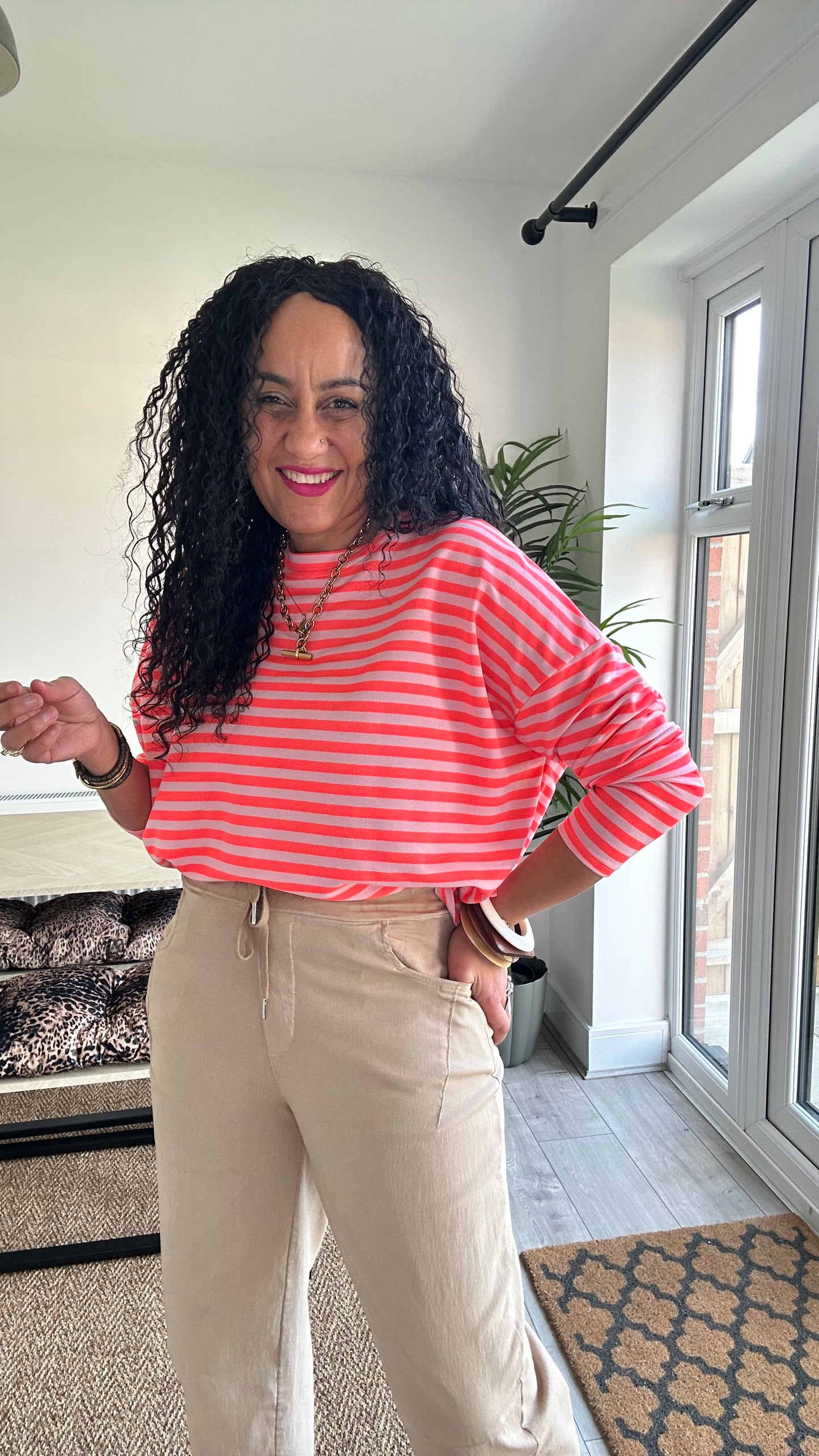 BRETON STRIPE LONG SLEEVED TOP NEON ORANGE *New